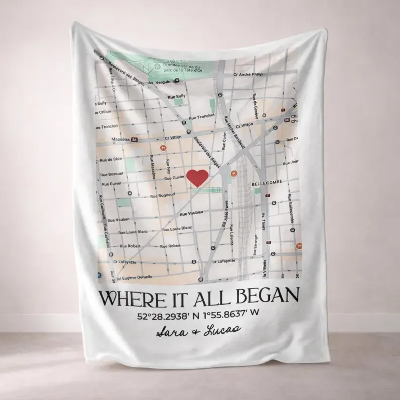 Personalized 'Where It All Began' Map Blanket Custom Location Map Throw Blanket Our Story Started Here Blanket Anniversary Gift Her Mother's Day Gifts