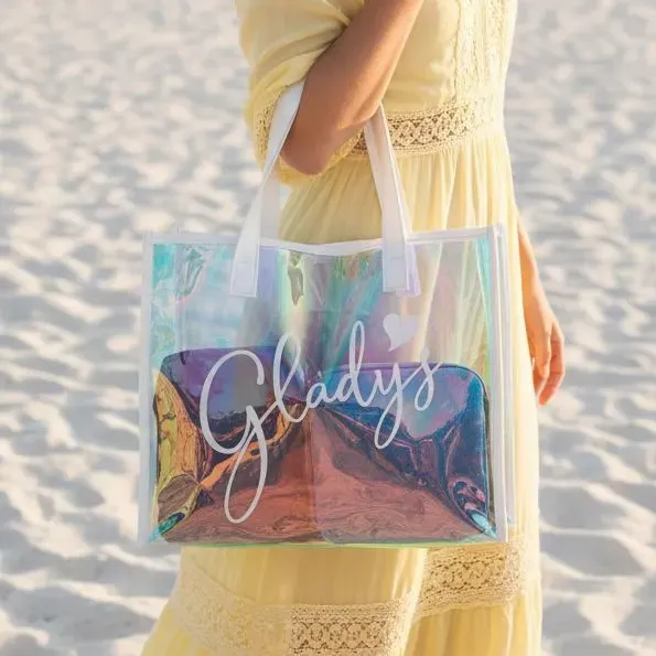 Personalized Beach Bag Custom Name Clear PVC Tote Bag Bridesmaid Totes Bag Bridesmaid Gifts  Gifts for Her