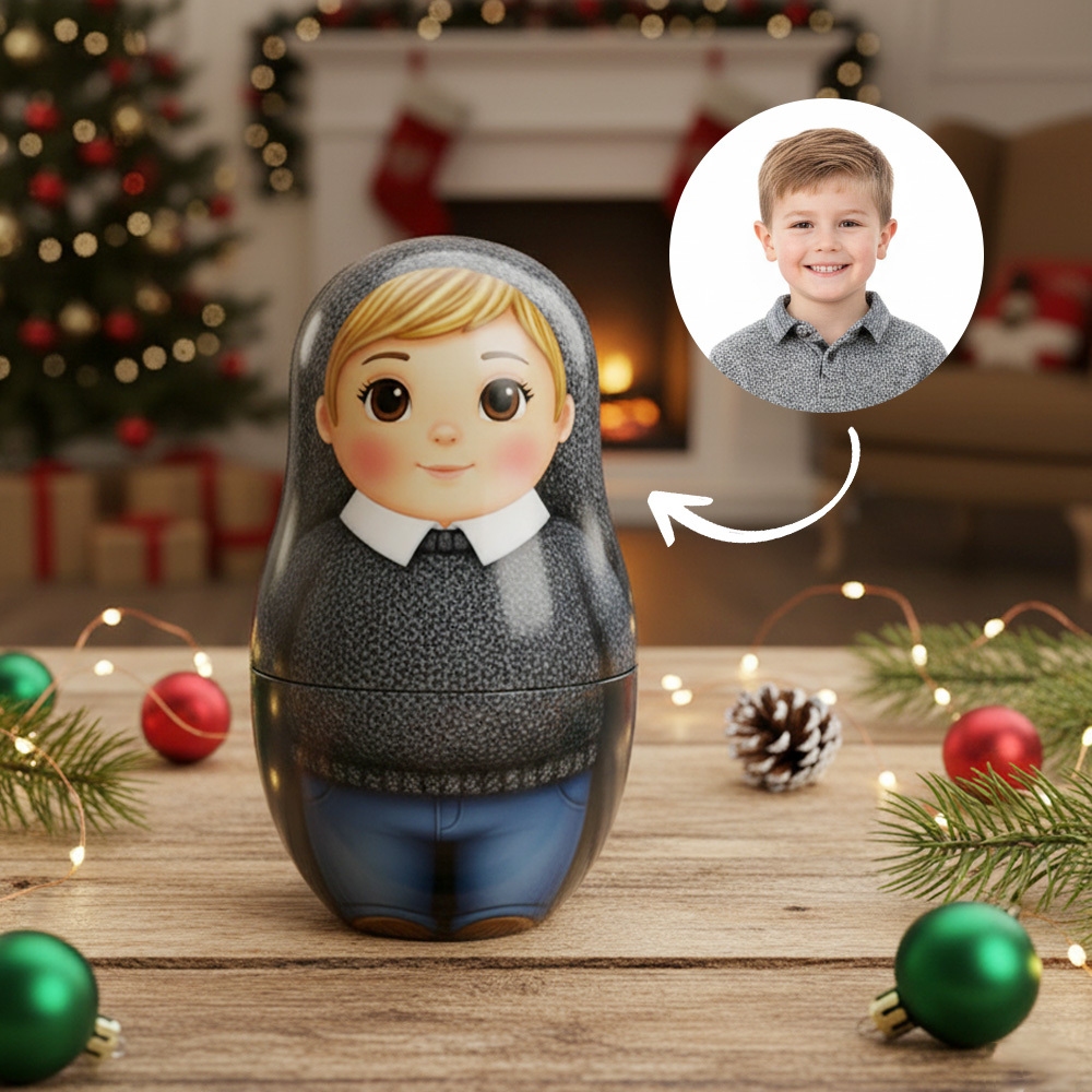 Personalized Portrait Nesting Doll Custom Photo & Calendar Family Portrait Cartoon Style Gift Christmas Gift - aiprintlab