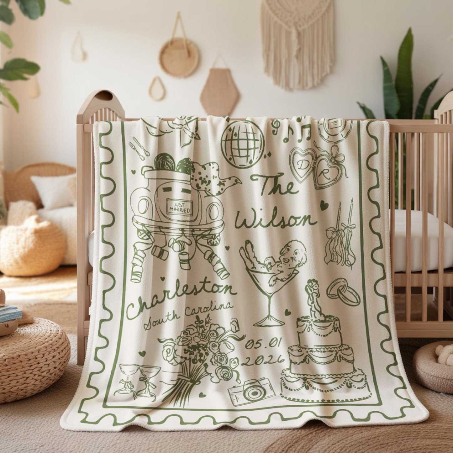 Personalized Wedding Woven Blanket Custom Name and Date Cotton Throw Blanket Just Married Woven Tapestry Blanket Anniversary Gift