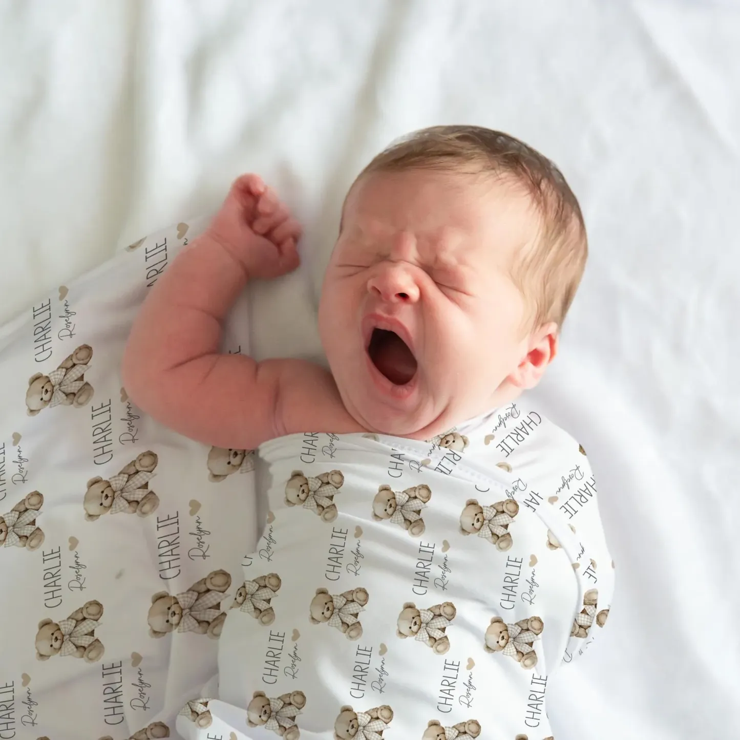 Personalized Name Teddy Bear Swaddle Custom Name Baby Blanket Newborn Coming Home Gift for New Mom