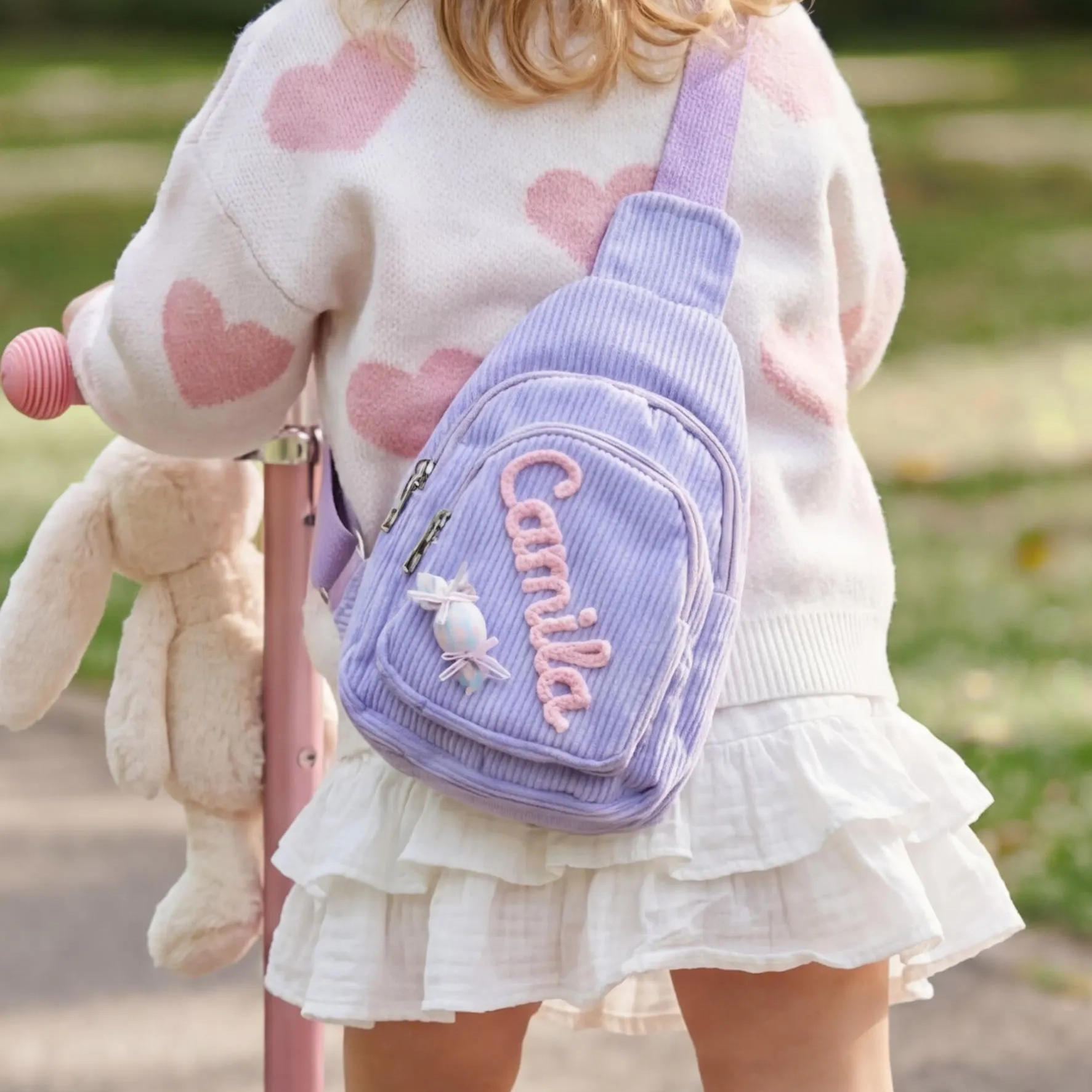 Personalized Name Toddler Purse Custom Flower Accessory Corduroy Sling Bag Gift for Kids