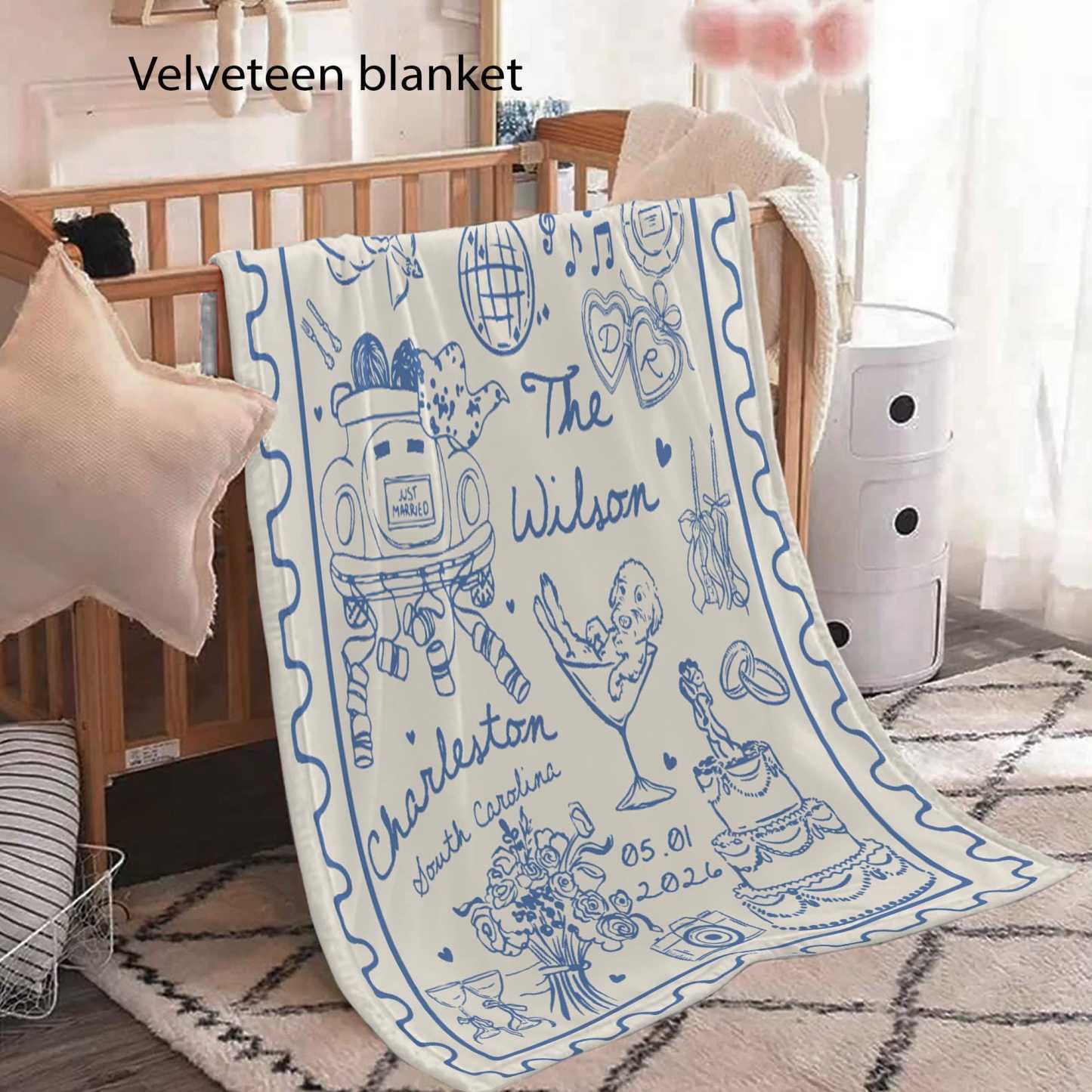 Personalized Wedding Woven Blanket Custom Name and Date Cotton Throw Blanket Just Married Woven Tapestry Blanket Anniversary Gift