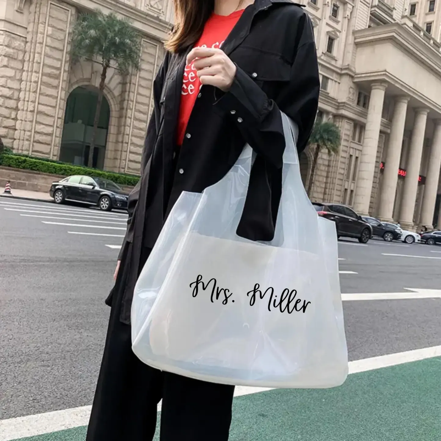 Personalized Clear Jelly Bag Custom Name Transparent Handbag Minimalist Clear Bag Gifts for Her