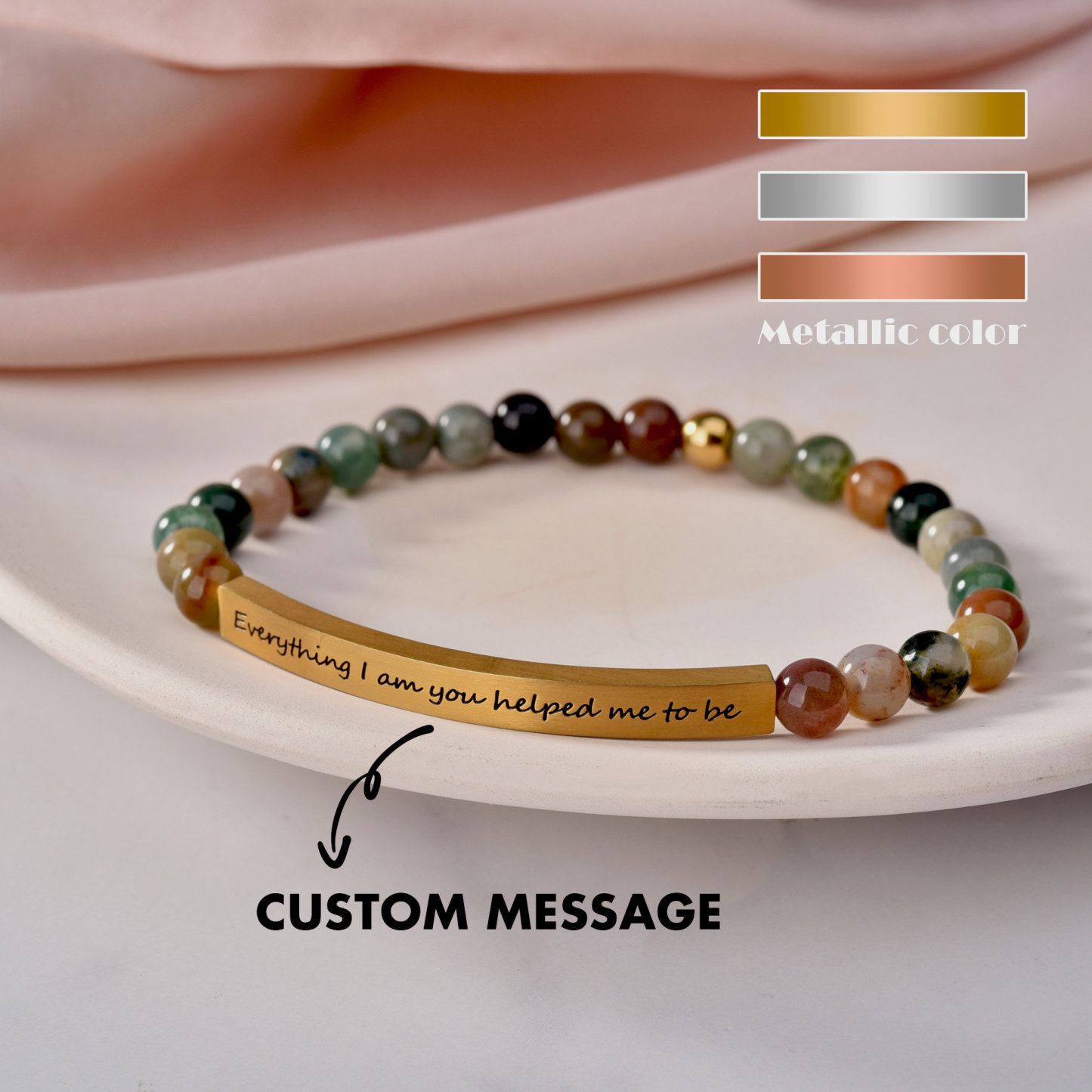 Valentine's Day Gifts Personalized Stone Bracelet with Custom Engraving Custom Message Stone Bead Bracelet for Him and Her - aiprintlab