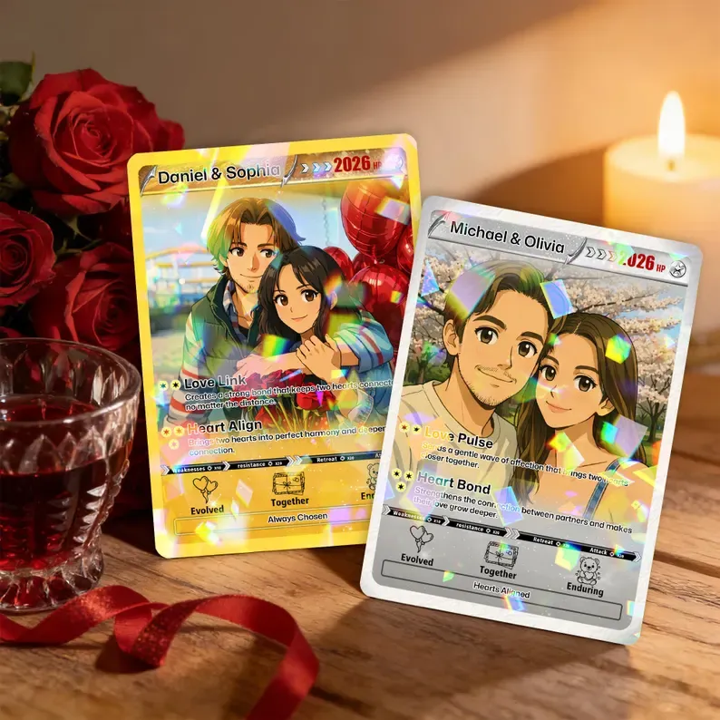 Personalized Valentine’s Day Power Couple Card, Custom Anniversary Card Couple Photo Anime Style, Best Valentine's Day Gift for Lover - aiprintlab