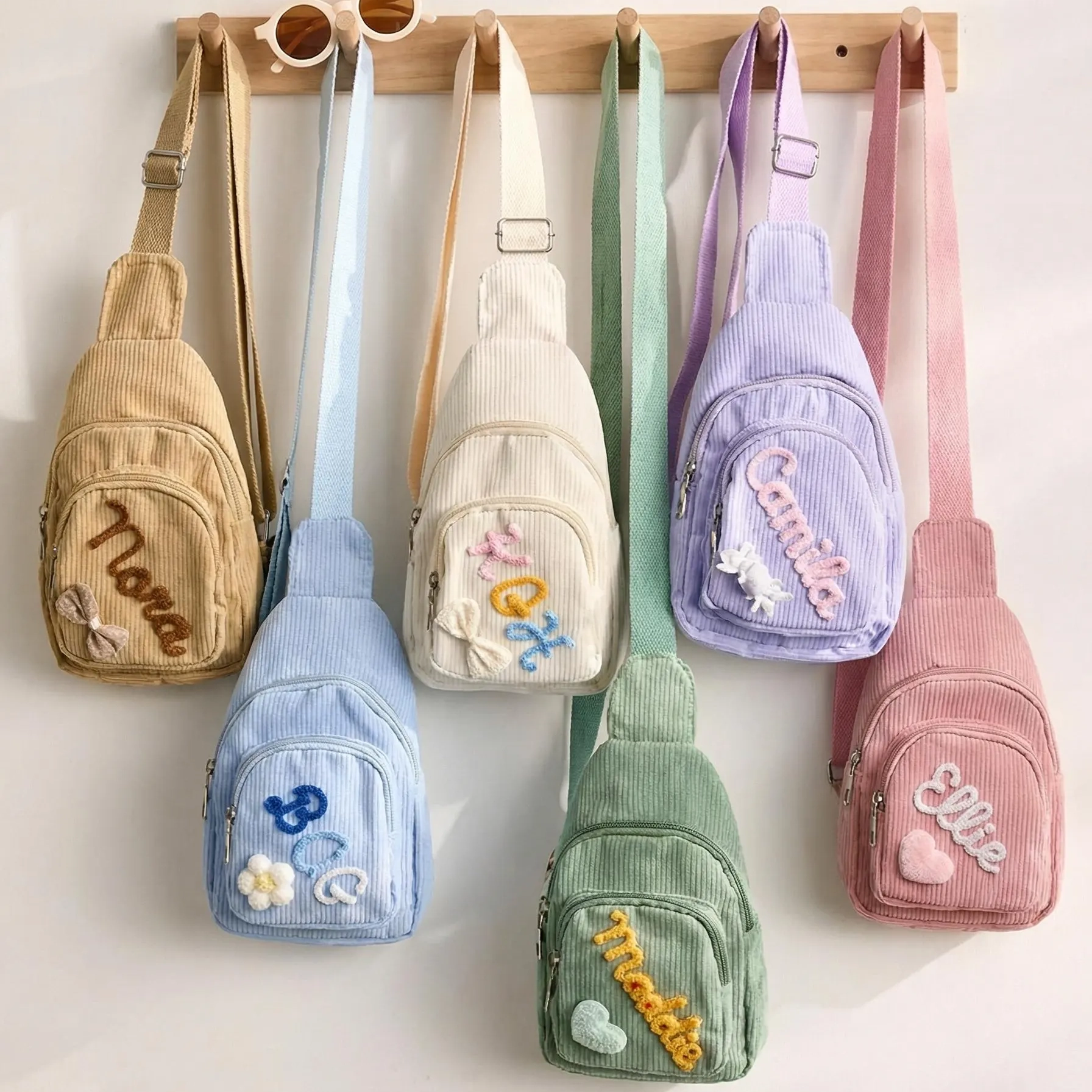 Personalized Name Toddler Purse Custom Flower Accessory Corduroy Sling Bag Gift for Kids