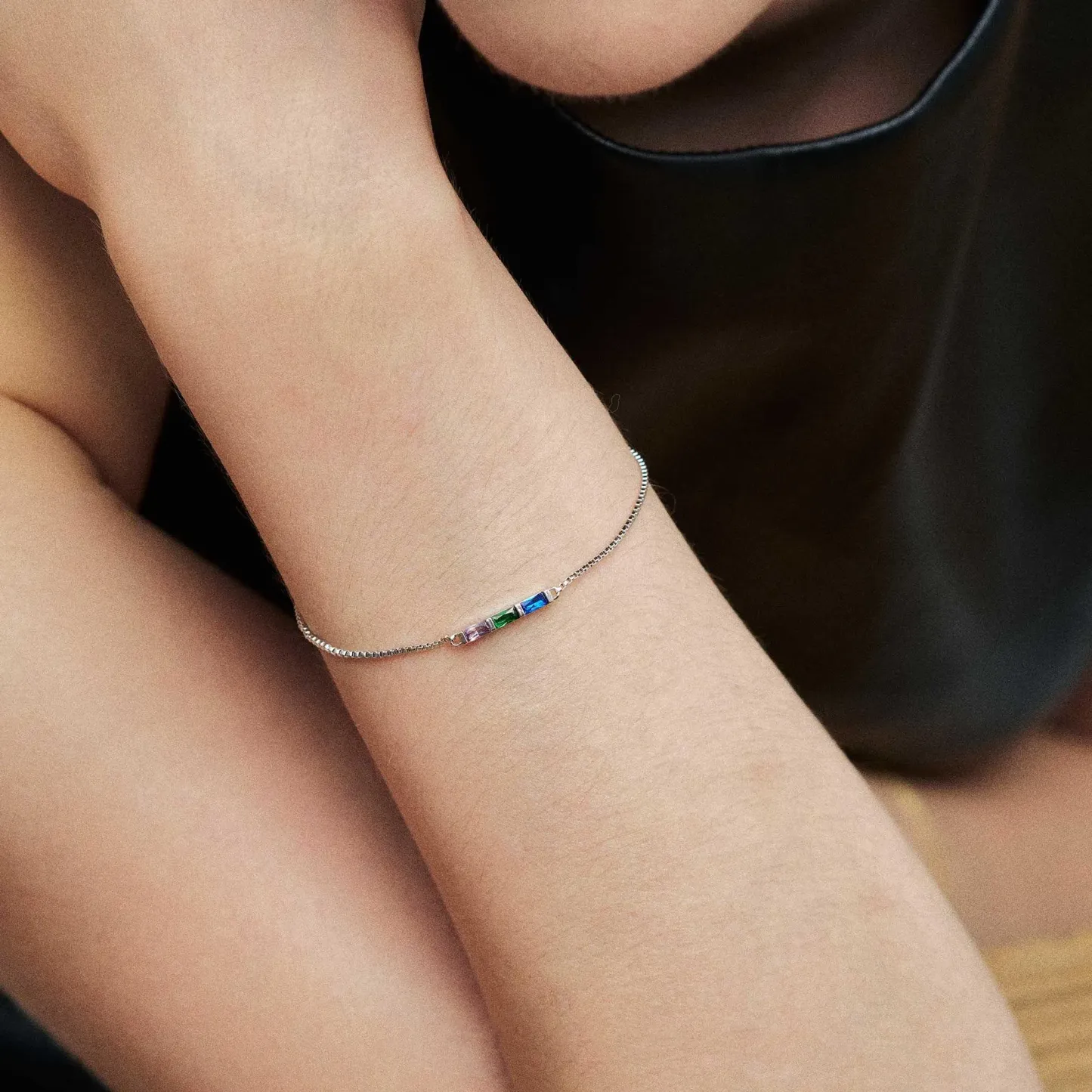 Personalized Baguette Birthstone Bracelet Dainty Family Birthstone Bracelet Modern Birthstone Bar Bracelet Christmas Gift for Her - aiprintlab