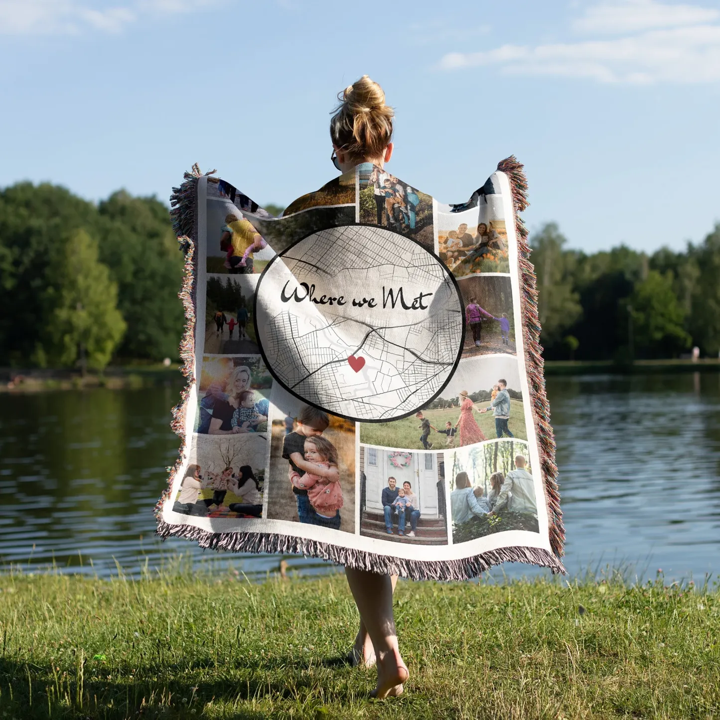 Personalized Where We Met Map Blanket with Multi-Photo Collage Custom Location Map Throw Blanket Our Story Began Here Blanket Anniversary Gifts