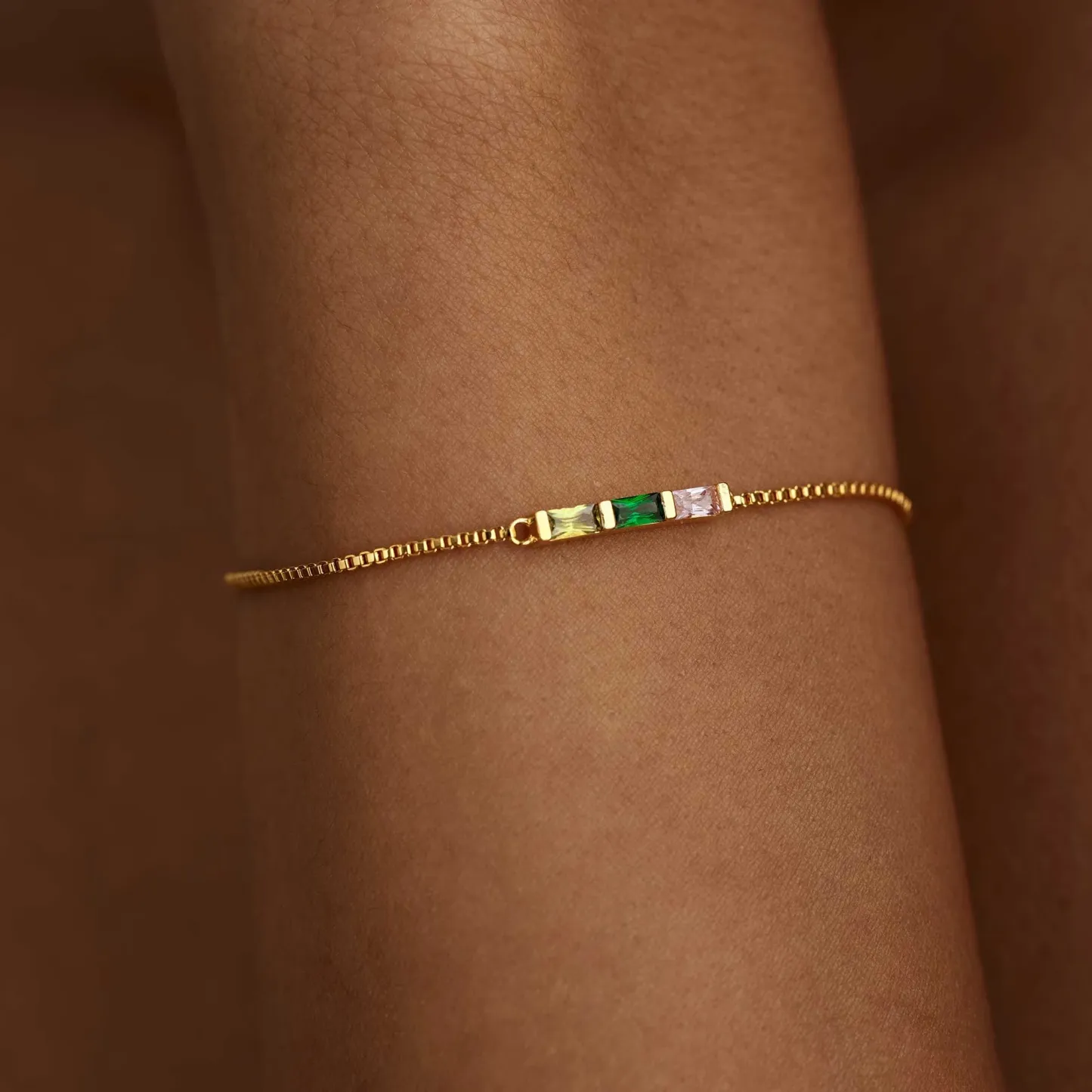 Personalized Baguette Birthstone Bracelet Dainty Family Birthstone Bracelet Modern Birthstone Bar Bracelet Christmas Gift for Her - aiprintlab