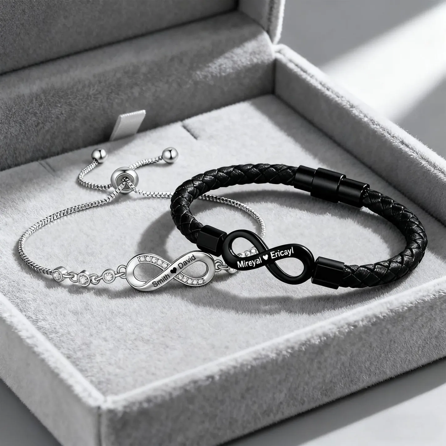 Valentine's Day Gift Personalized Infinity Couple Bracelets Set Custom Engraved Names Matching Bracelets Gifts for Him and Her - aiprintlab