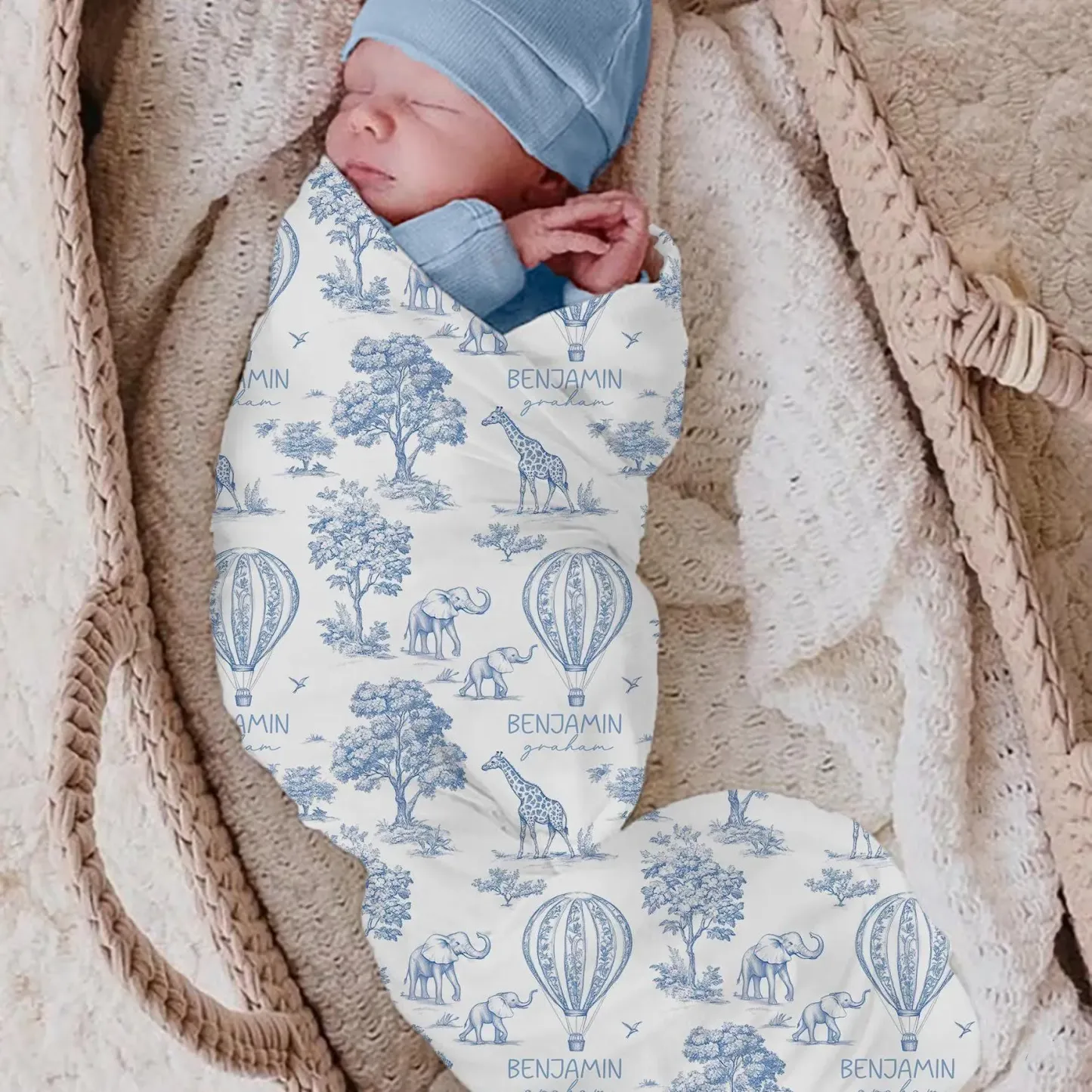Personalized Name Baby Blanket Custom Name Toile Swaddle Newborn Coming Home Gift for New Mom