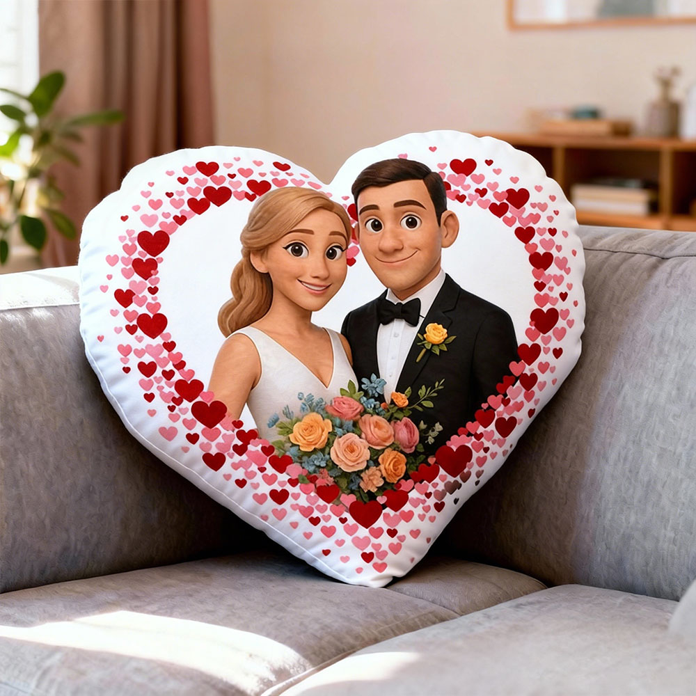 Custom Couple Photo Pillow – Red Heart-shaped Personalized Pillow For Valentine’s Day Gifts - aiprintlab