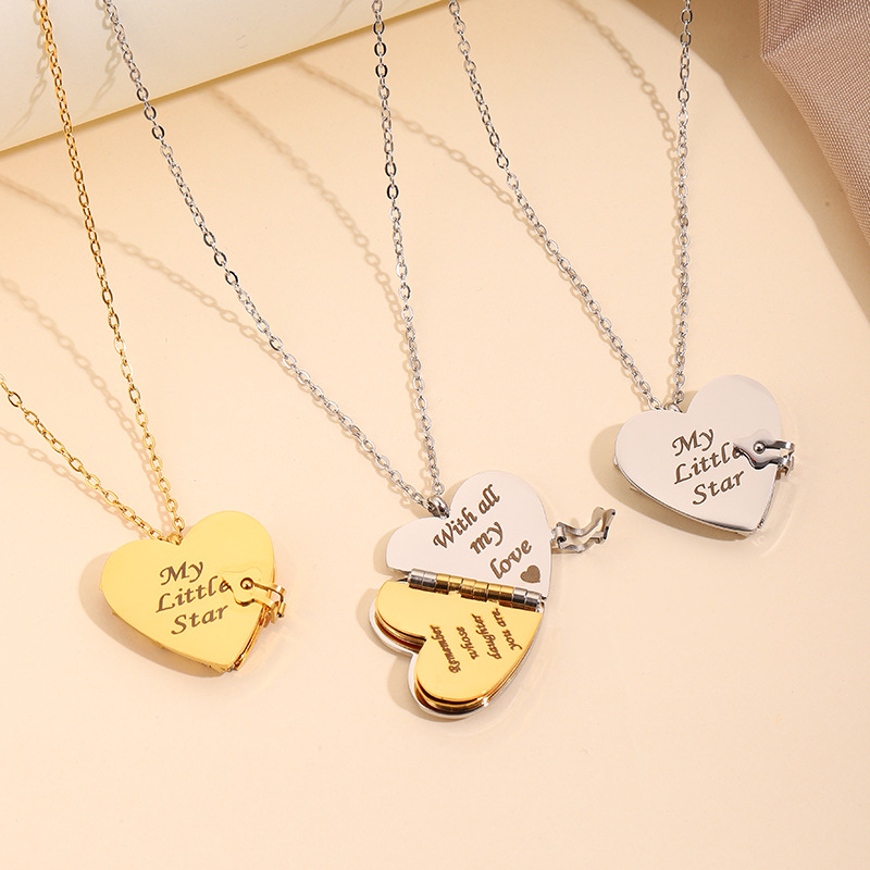 Personalized Heart Book Locket Necklace Custom Seven Page Message Book Pendant Secret Love Letter Anniversary Gift - aiprintlab