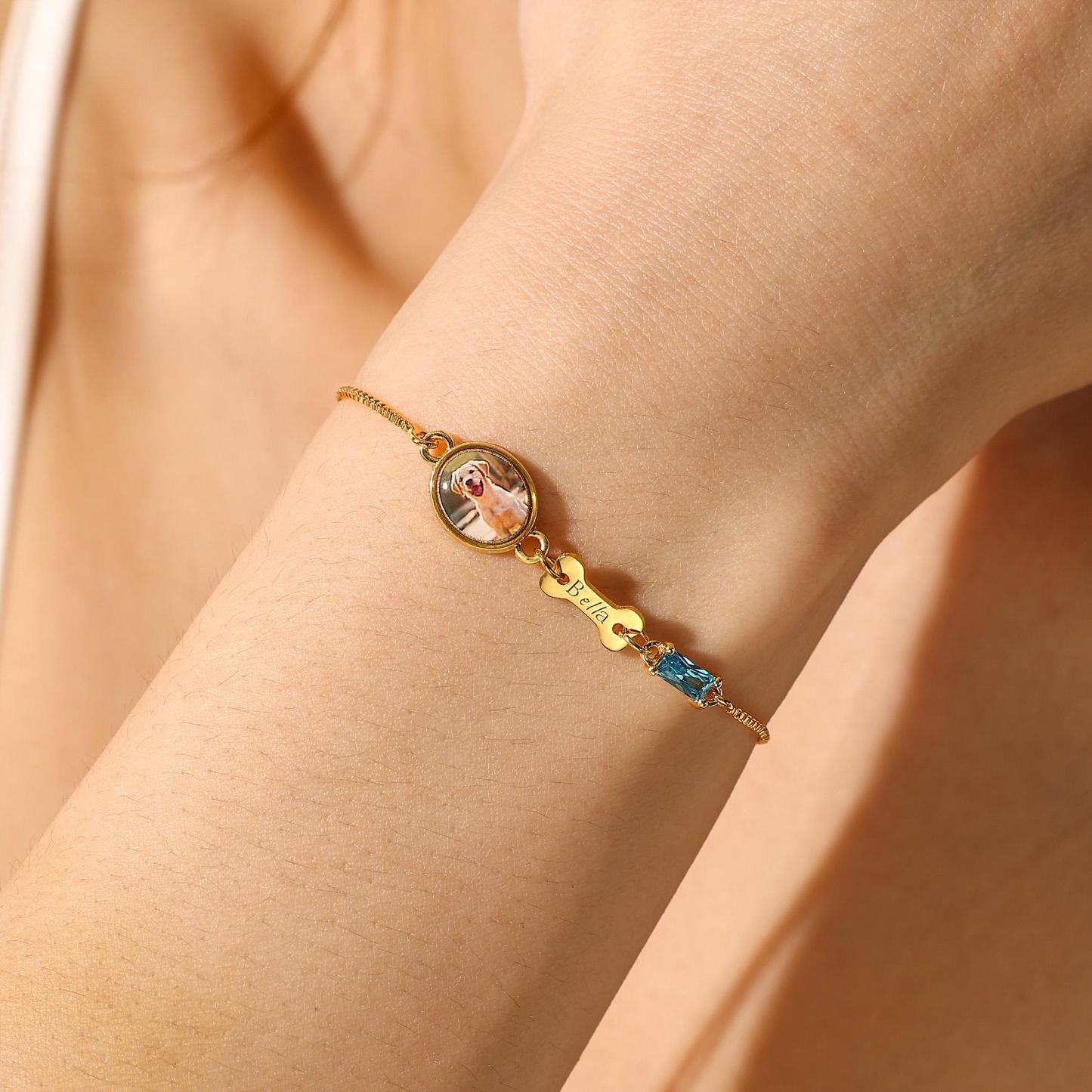 Personalized Pet Memorial Bracelet with Photo Custom Pet Paw Print and Name Memorial Bracelet Heartfelt Pet Memory Bracelet for Dog and Cat Lovers - aiprintlab