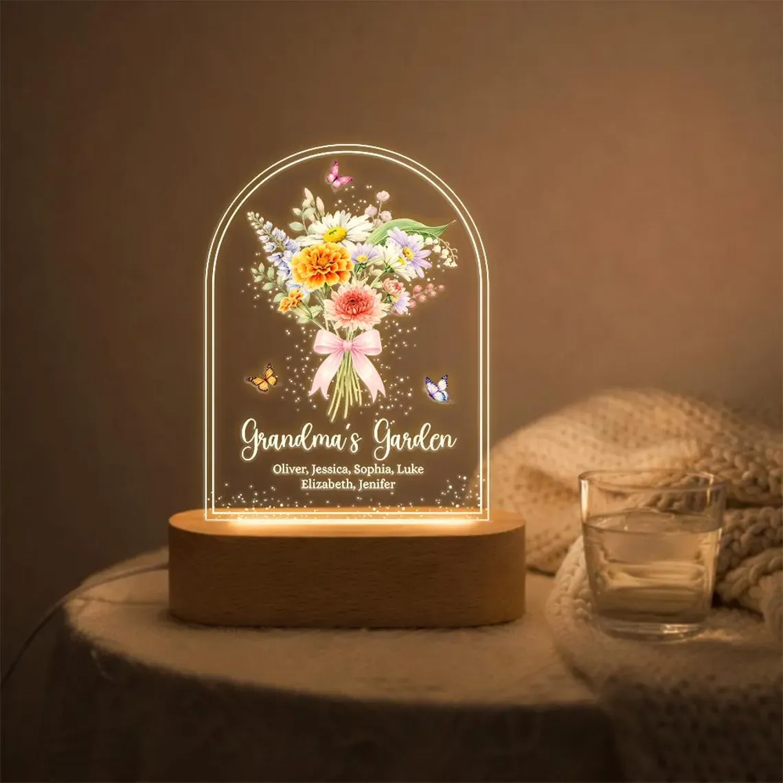 Grandma's Garden Night Light Custom Birth Month Flower With Kids Names Birthday Gift for Mom - aiprintlab