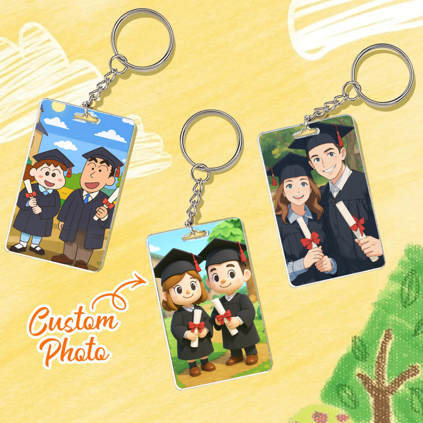 ]Custom Photo Keychain Personalized Various Cartoon Style Keychains for Graduation