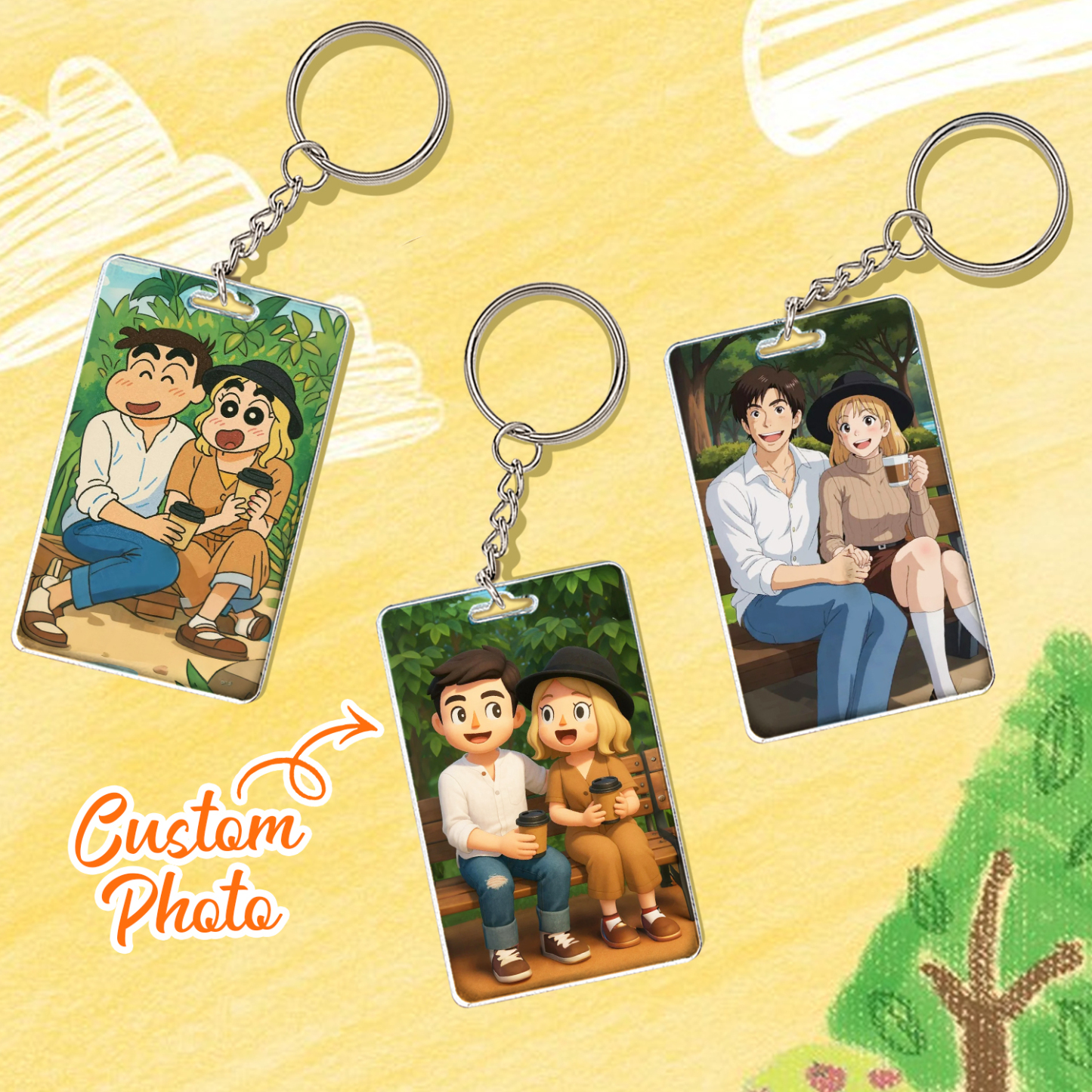 Custom Photo Keychain Personalized Various Cartoon Style Keychains