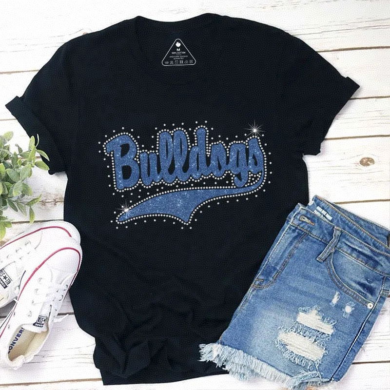 Personalized Mascot Faux Script Rhinestone Dot Outline Teacher T-Shirt
