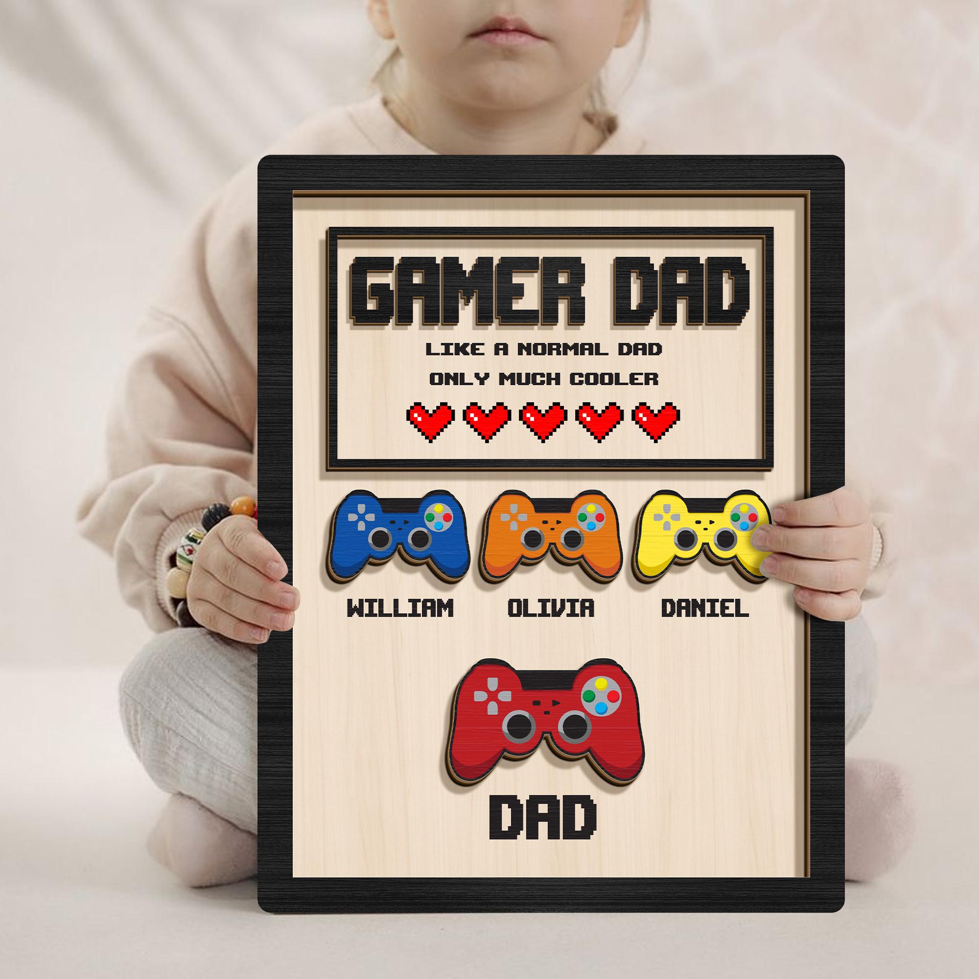 Personalized Gamer Dad Wooden Plaque Custom Kids Names Controller Wood Desktop Decor Custom Gamer Dad Plaque Father's Day Gift for Dad