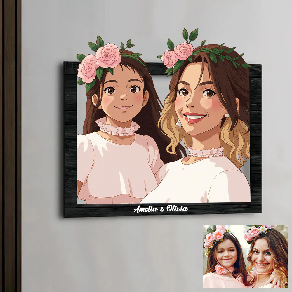 Custom Gibli-Style 3D Photo Wooden Frame Sign Mother��s Day Gifts