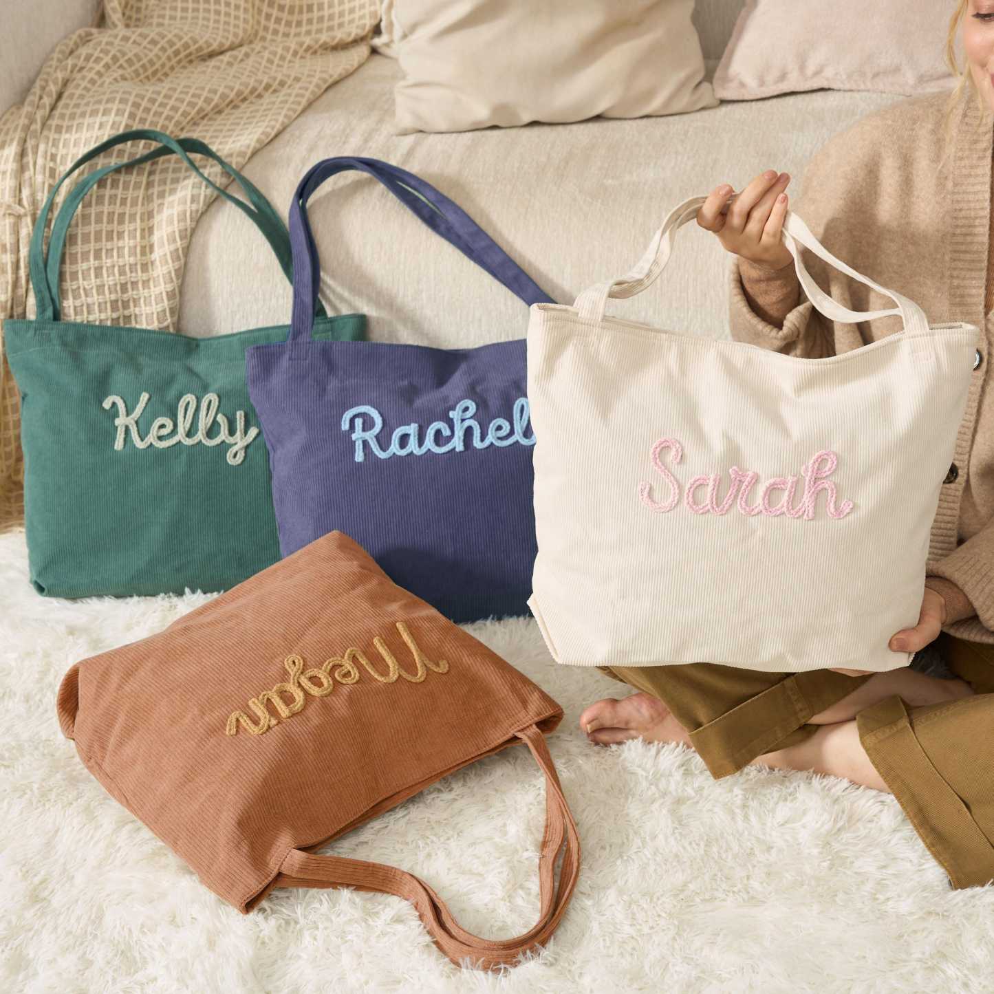 Custom Corduroy Tote Bag Personalized Embroidered Corduroy Tote Bag With Magnetic Buckle Mother's Day Gifts - aiprintlab