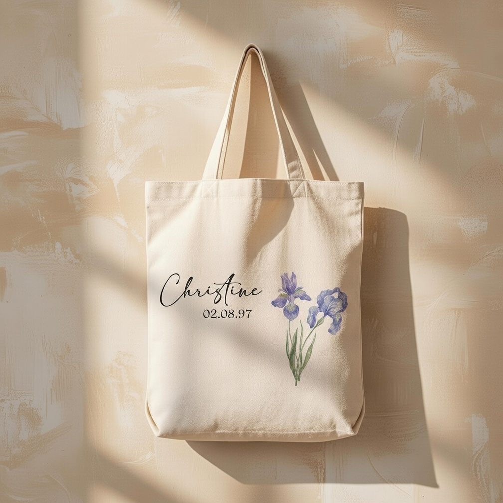 Custom Family Birth Month Flower Canvas Tote Bag Personalized Birth Flower Bouquet Tote Bag Customized Name And Special Date Handbag Eco Friendly Gift For Her - aiprintlab