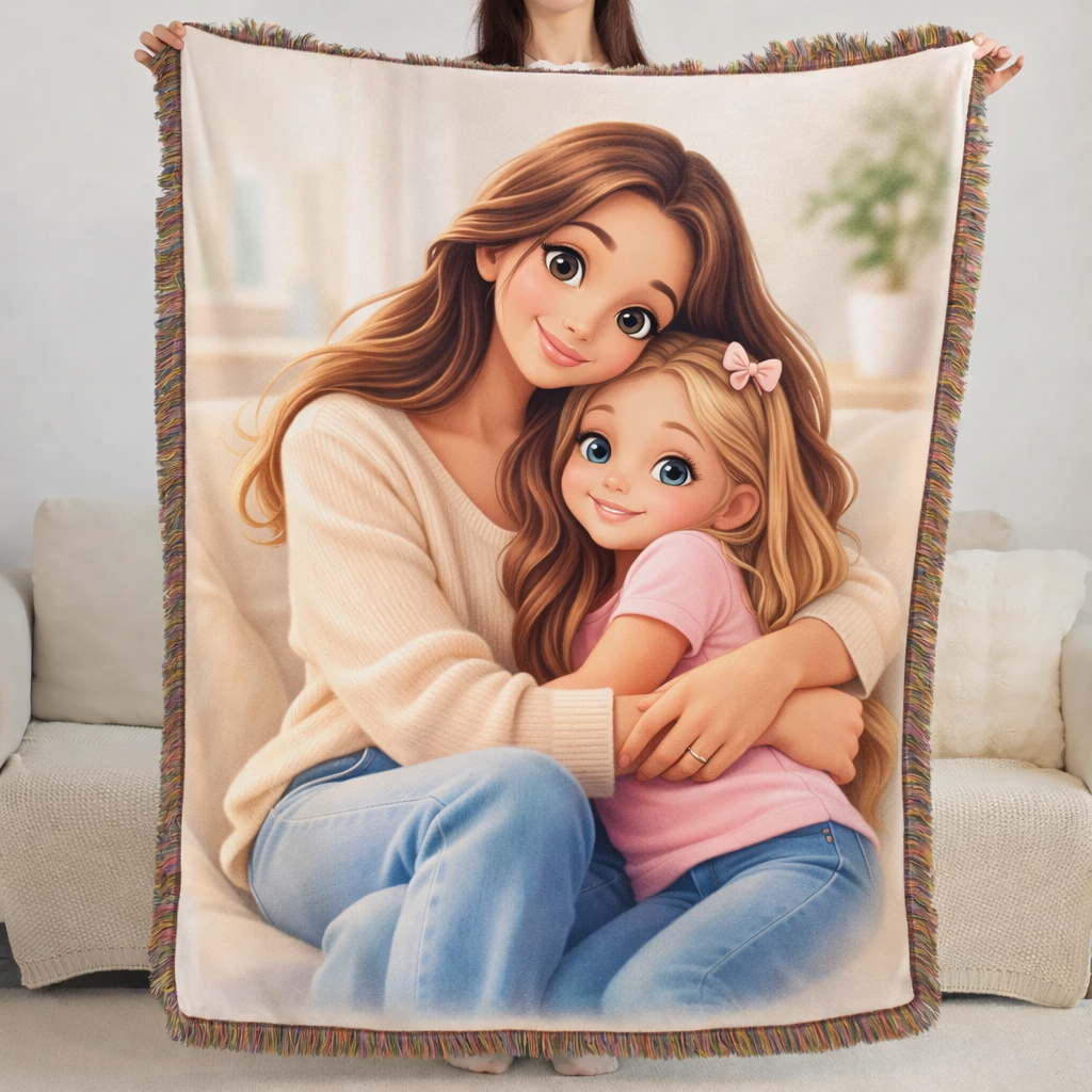 Custom Anime Photo Flannel Blanket Personalized Photo Cartoon Art Blanket Turn Your Photo into Cartoon Style Blanket Mother's Day Gift