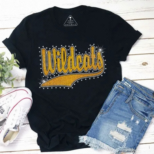 Personalized Mascot Faux Script Rhinestone Dot Outline Teacher T-Shirt