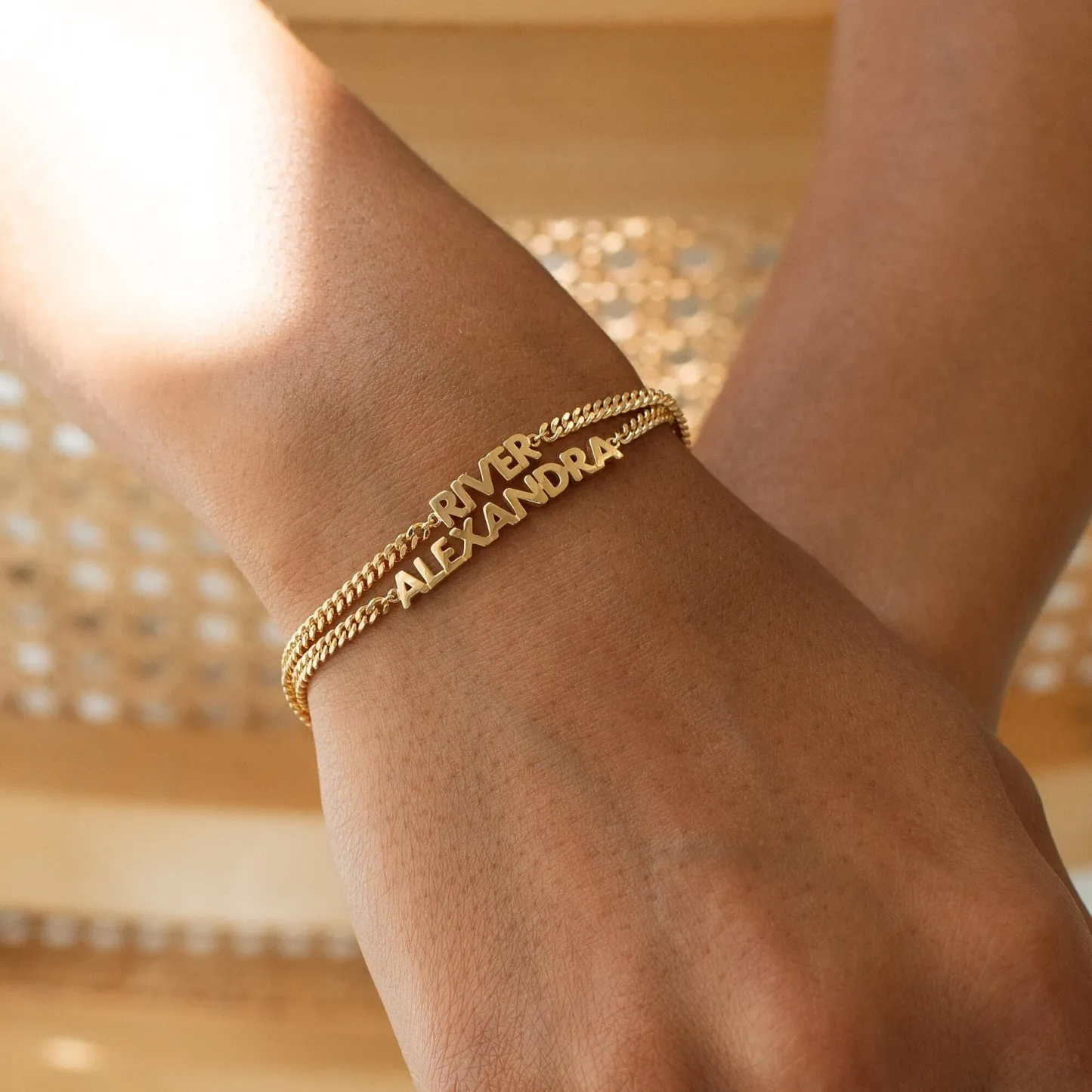 Custom Name Bracelet on Curb Chain Modern Block Letter Name Bracelet Personalized Heavy Chain Name Jewelry - aiprintlab