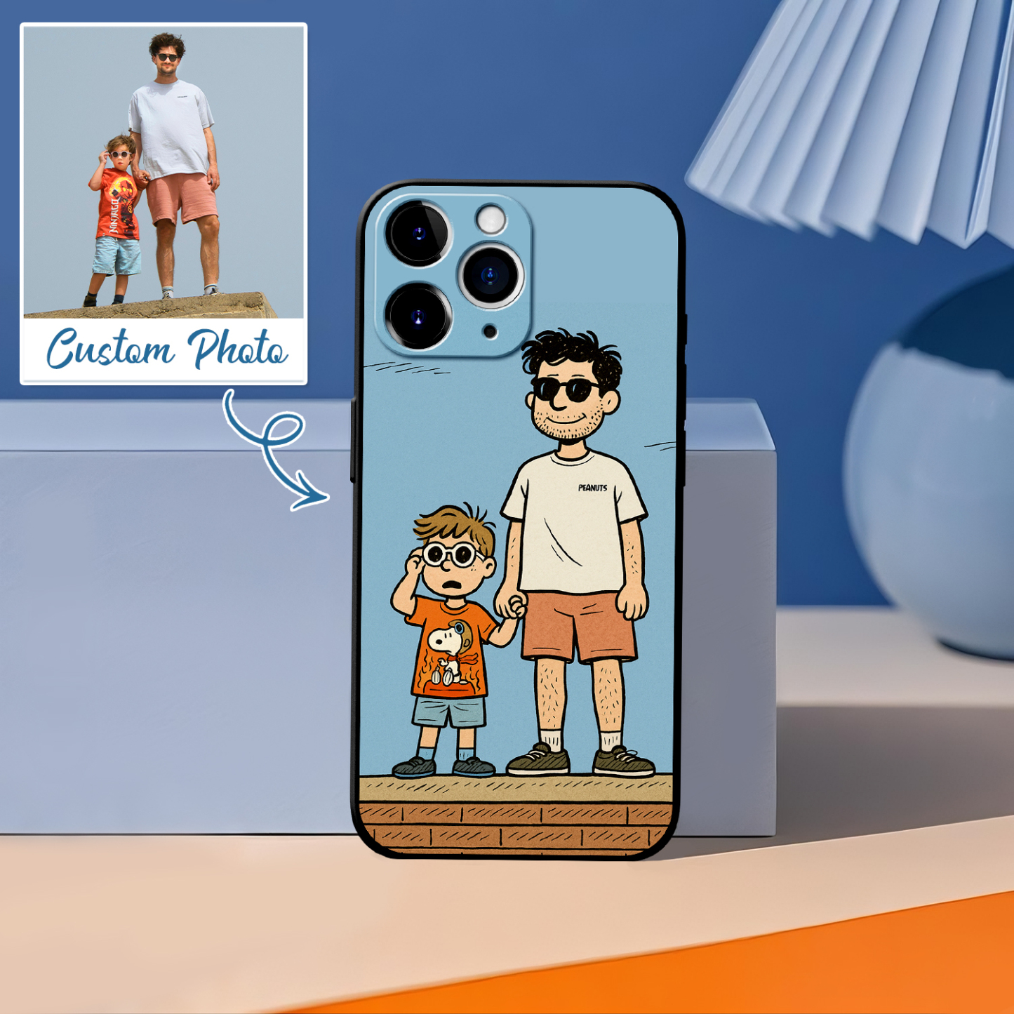 Personalized Anime Portrait Phone Case Cartoon Style Father's Day Gift