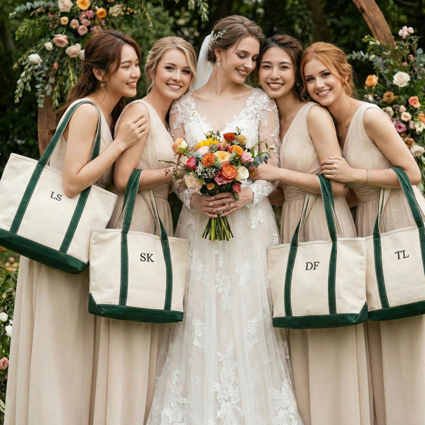 Personalized Name Embroidered Canvas Tote Bag Custom Initial Shopping Bag Aesthetic Floral Handbag for Mother's Day Gift for Her