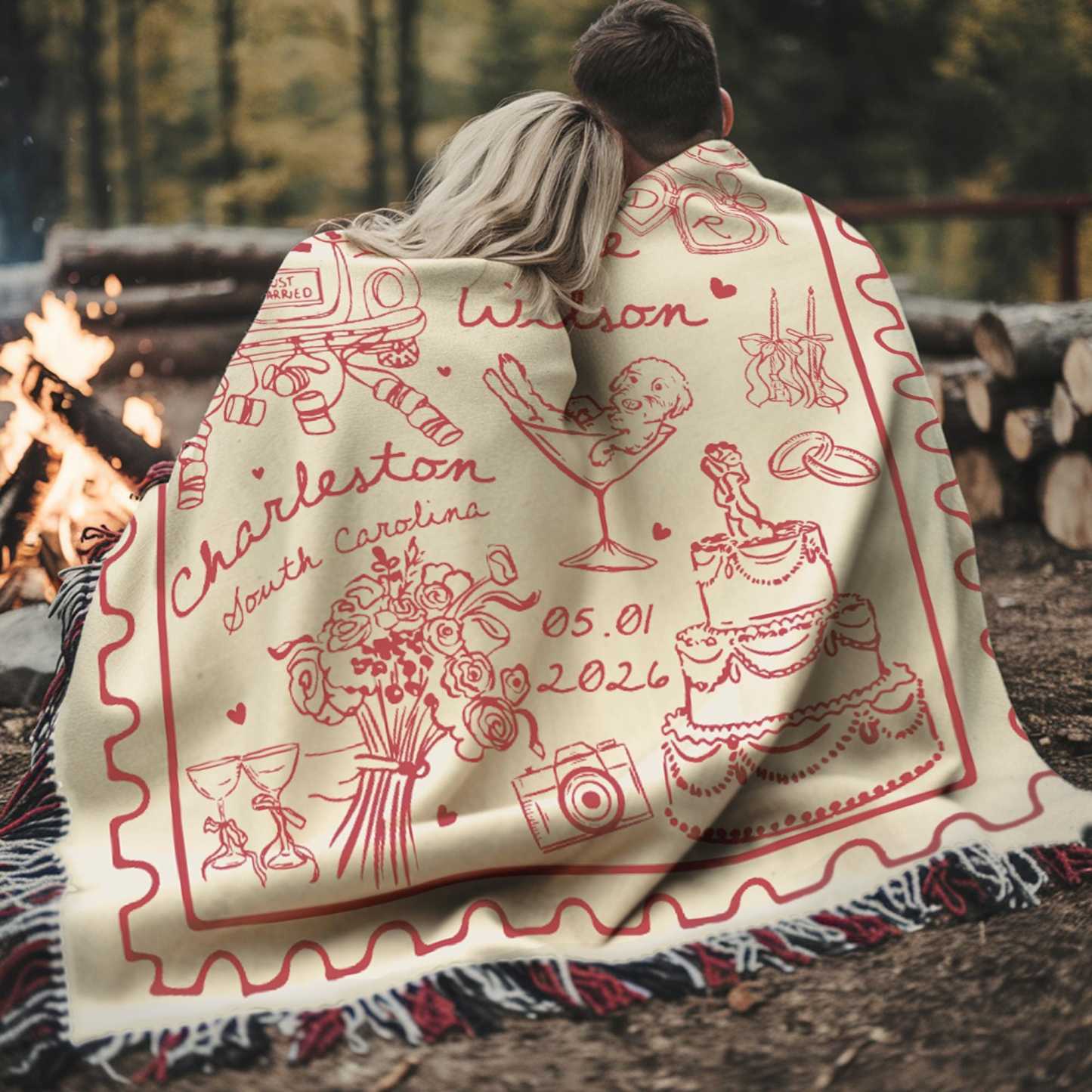 Personalized Wedding Woven Blanket Custom Name and Date Cotton Throw Blanket Just Married Woven Tapestry Blanket Anniversary Gift