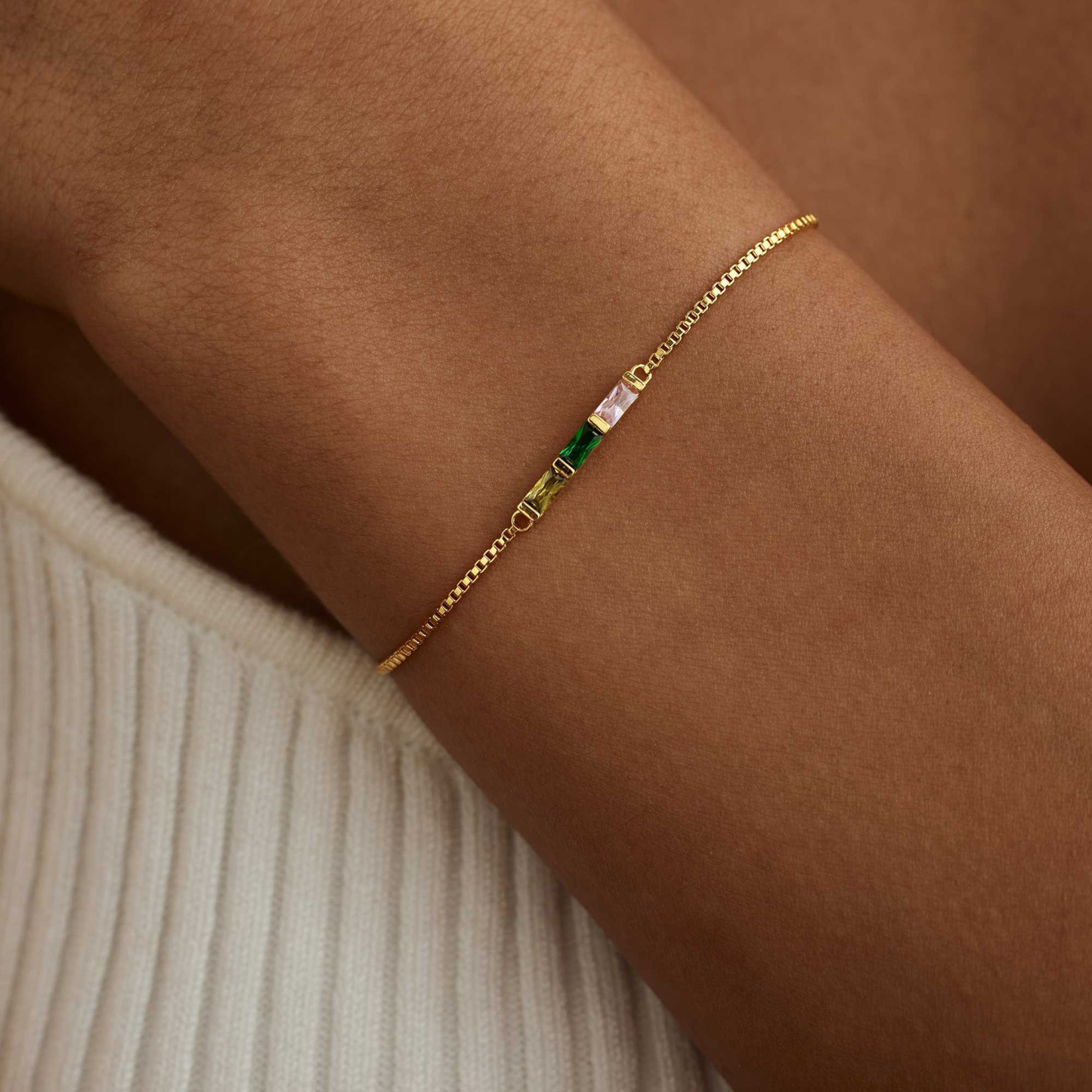 Personalized Baguette Birthstone Bracelet Dainty Family Birthstone Bracelet Modern Birthstone Bar Bracelet Christmas Gift for Her - aiprintlab