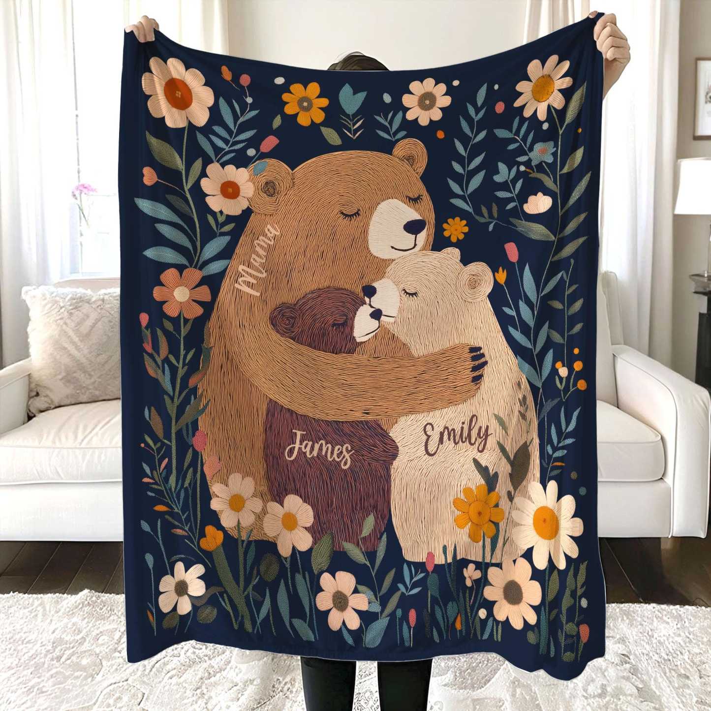 Personalized Mama Bear and Cubs  Blanket Custom Bear Family Blanket Mama Bear Throw Blanket Mother's Day Gift