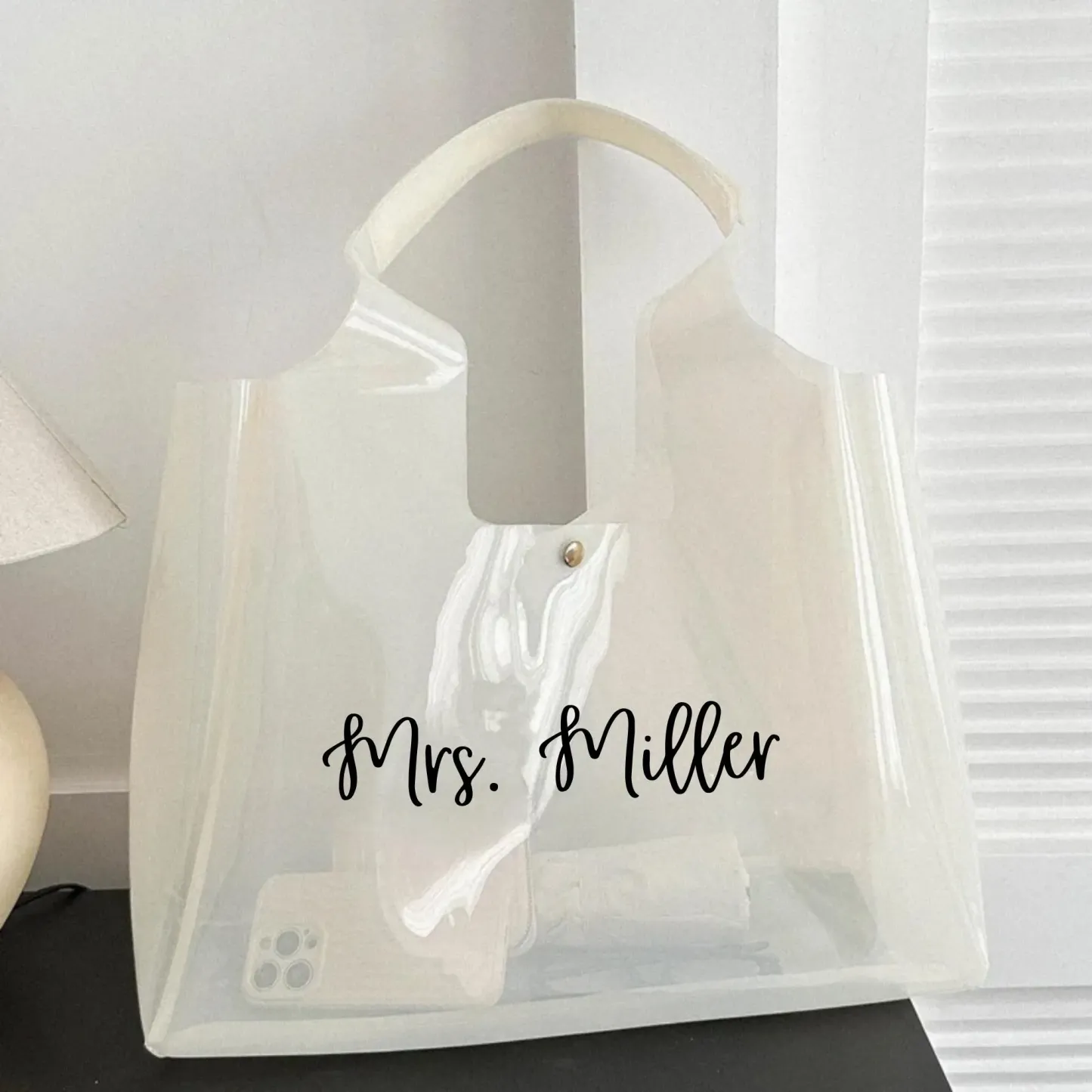 Personalized Clear Jelly Bag Custom Name Transparent Handbag Minimalist Clear Bag Gifts for Her
