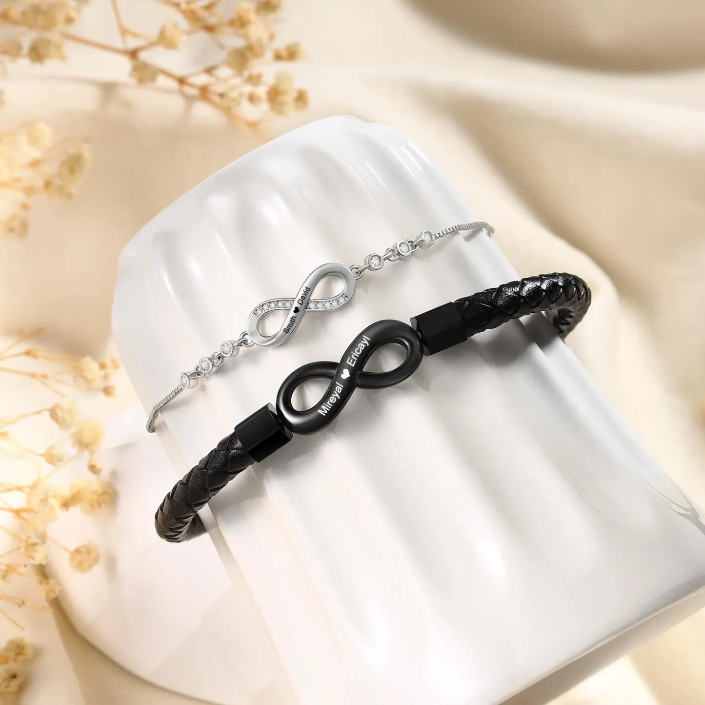 Valentine's Day Gift Personalized Infinity Couple Bracelets Set Custom Engraved Names Matching Bracelets Gifts for Him and Her - aiprintlab