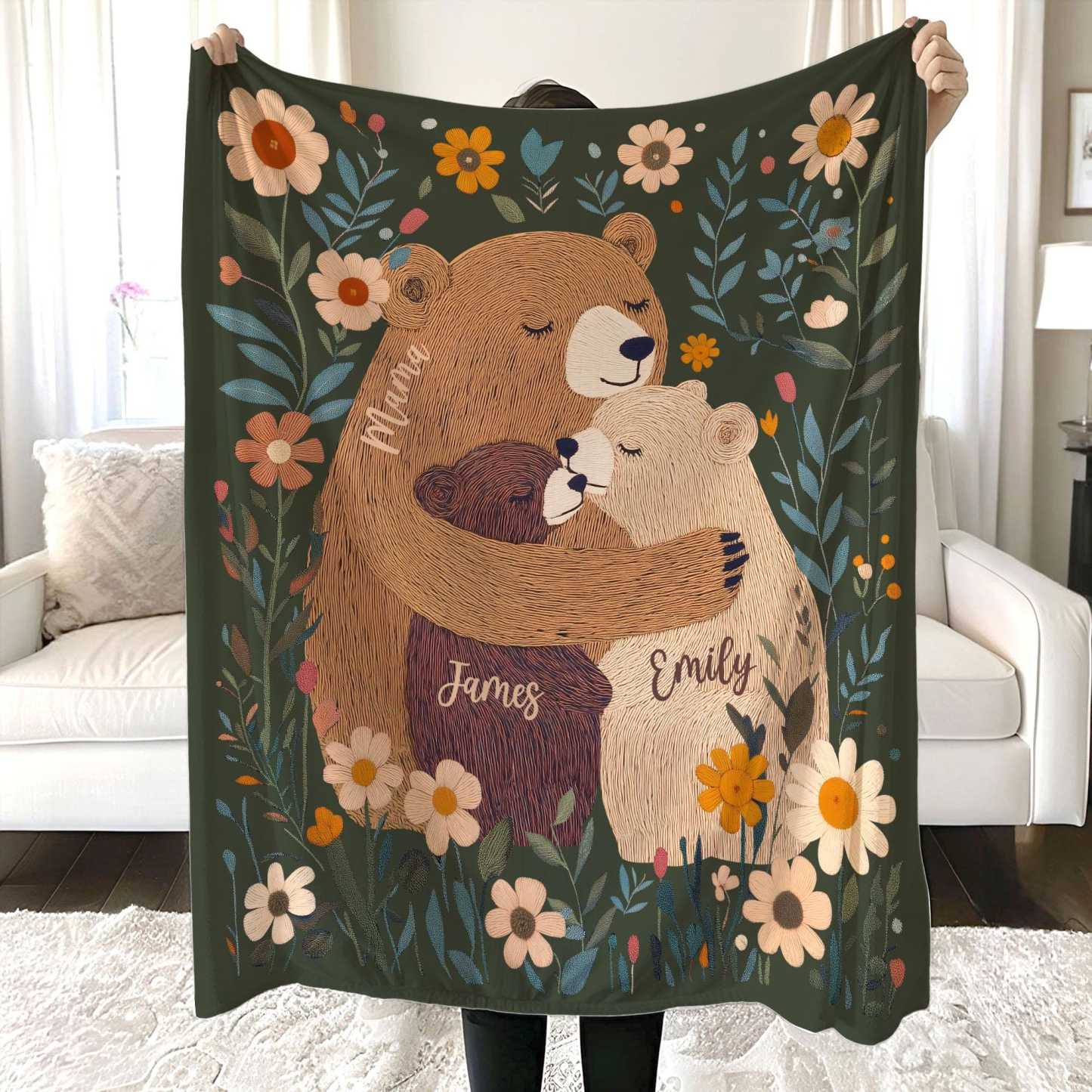 Personalized Mama Bear and Cubs  Blanket Custom Bear Family Blanket Mama Bear Throw Blanket Mother's Day Gift