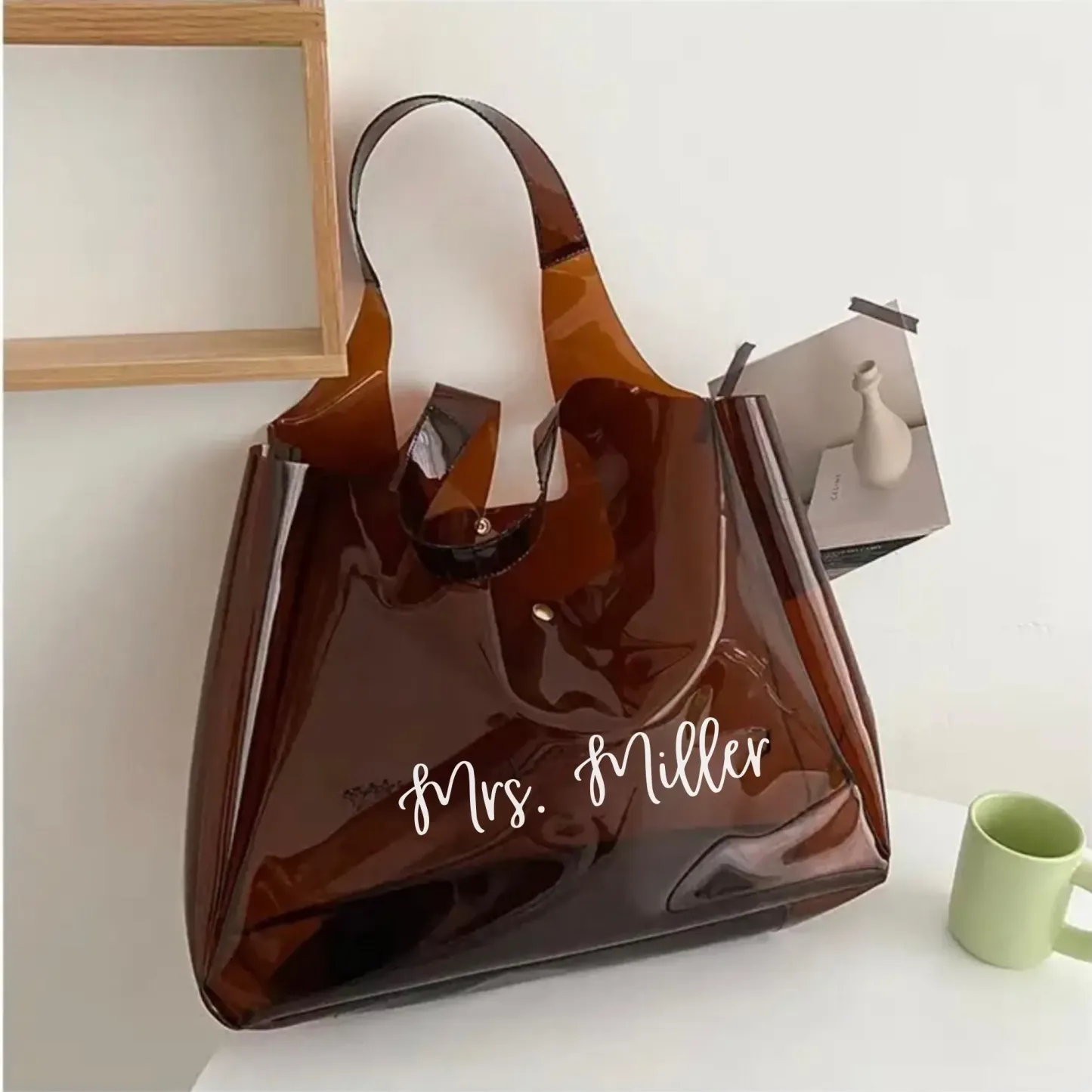 Personalized Clear Jelly Bag Custom Name Transparent Handbag Minimalist Clear Bag Gifts for Her