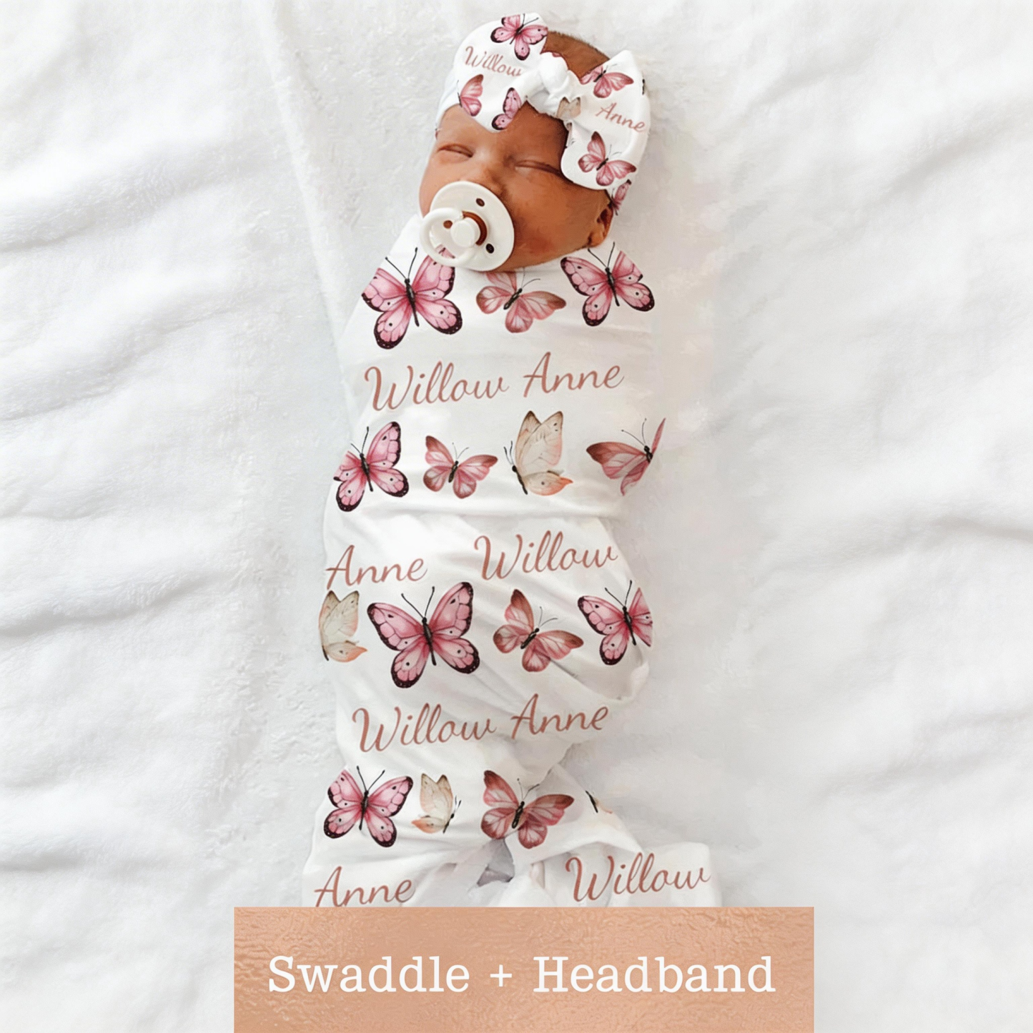 Personalized Name Butterfly Swaddle Custom Name Baby Blanket Pink Nursery Gift for New Mom