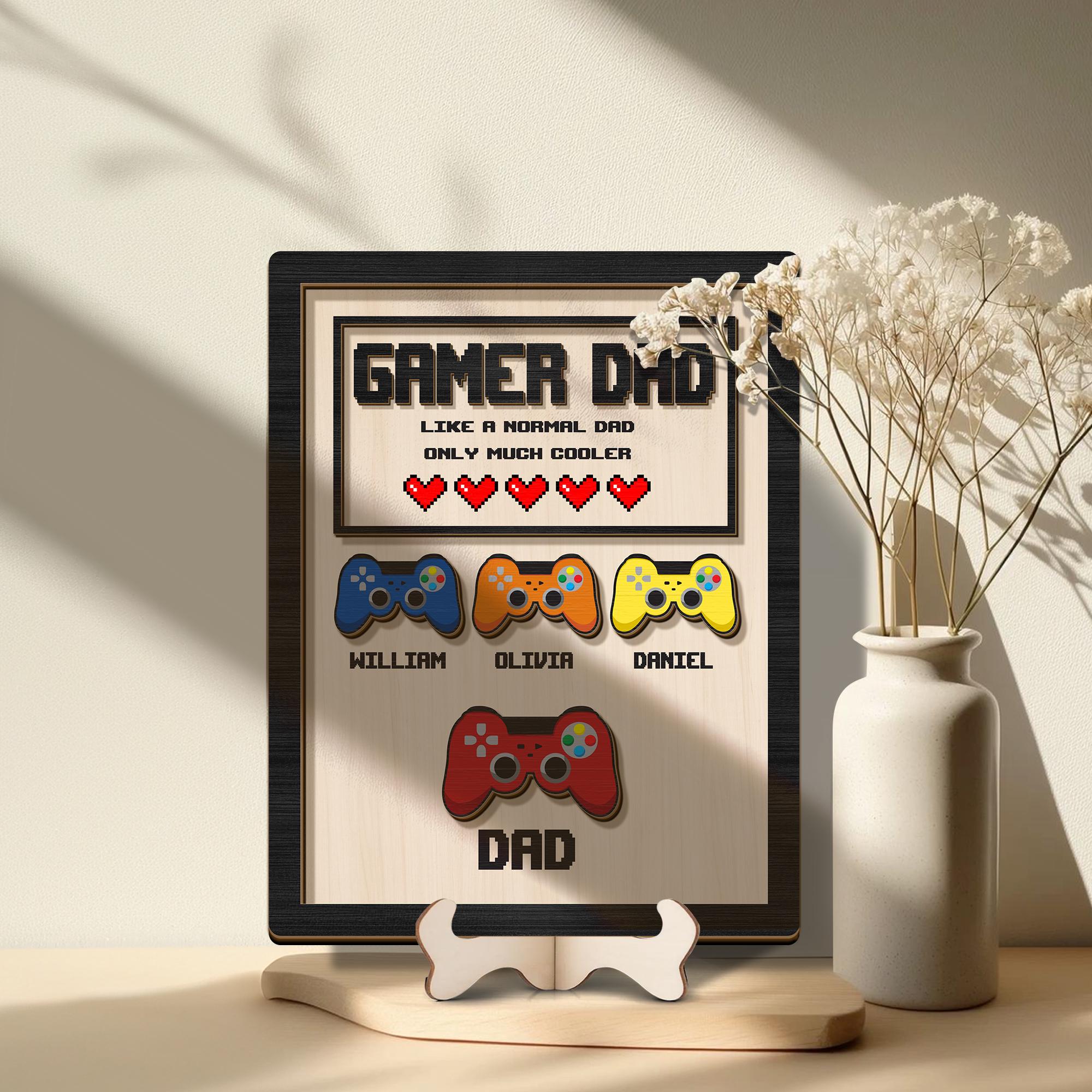 Personalized Gamer Dad Wooden Plaque Custom Kids Names Controller Wood Desktop Decor Custom Gamer Dad Plaque Father's Day Gift for Dad