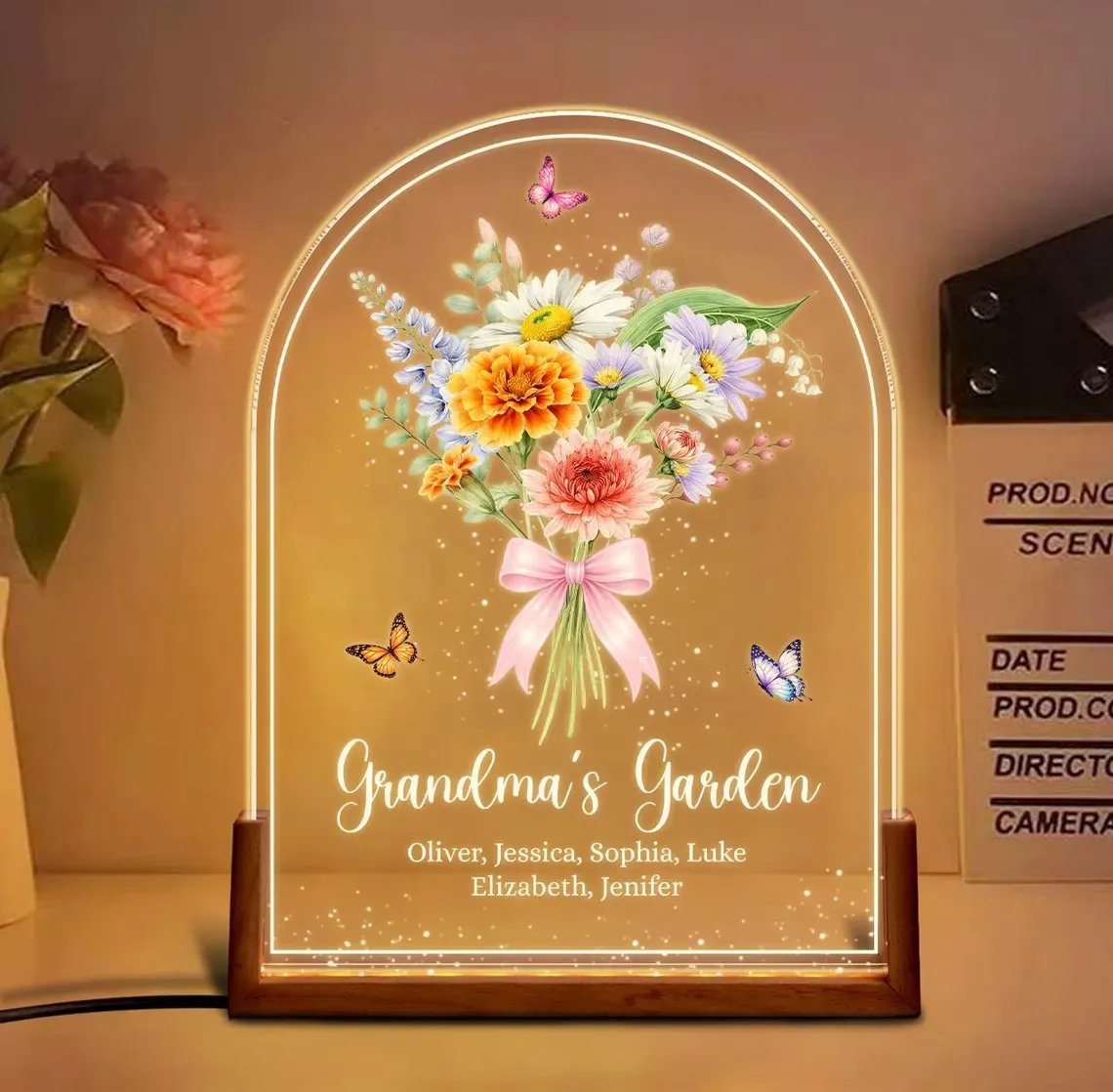 Grandma's Garden Night Light Custom Birth Month Flower With Kids Names Birthday Gift for Mom - aiprintlab