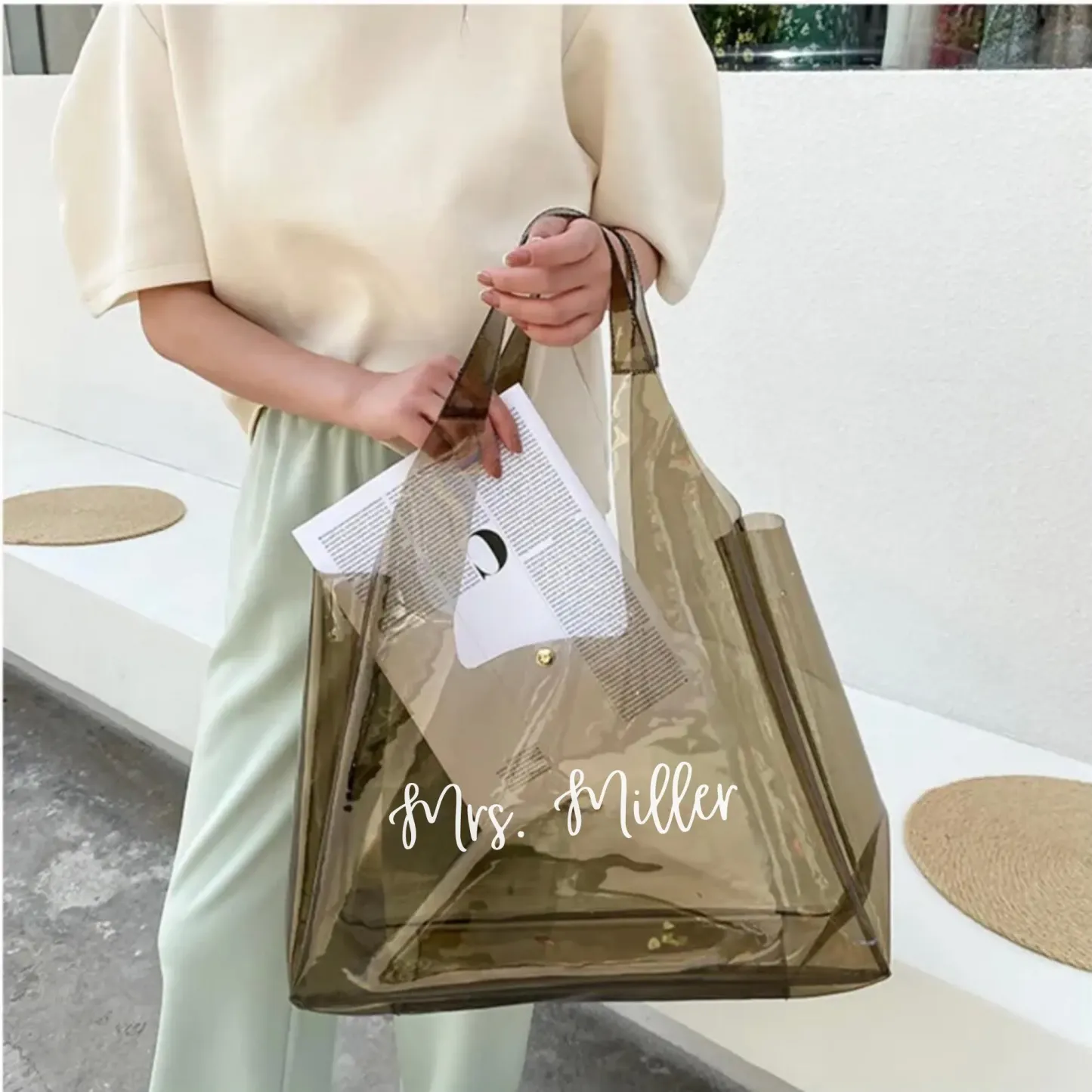 Personalized Clear Jelly Bag Custom Name Transparent Handbag Minimalist Clear Bag Gifts for Her