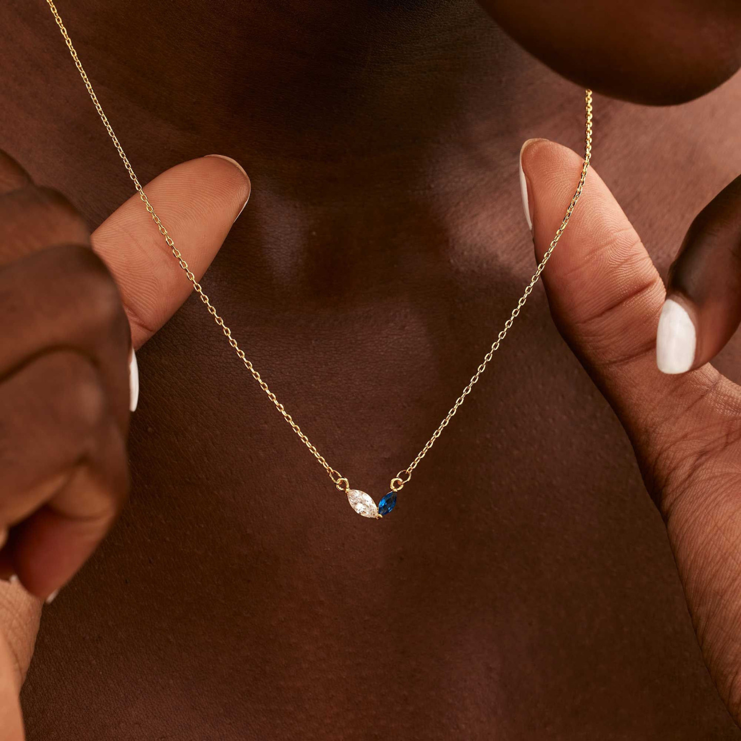 Custom Couple Birthstone Necklace for Women Personalized Family Gemstone Necklace with Marquise Stones Valentine's Day Gifts - aiprintlab