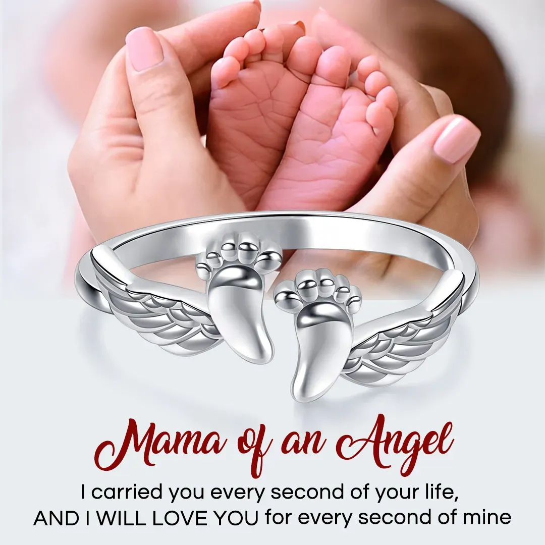 Baby Foot with Angel Wings Ring With Card – Meaningful Mom & Child Keepsake For Mom Gifts - aiprintlab