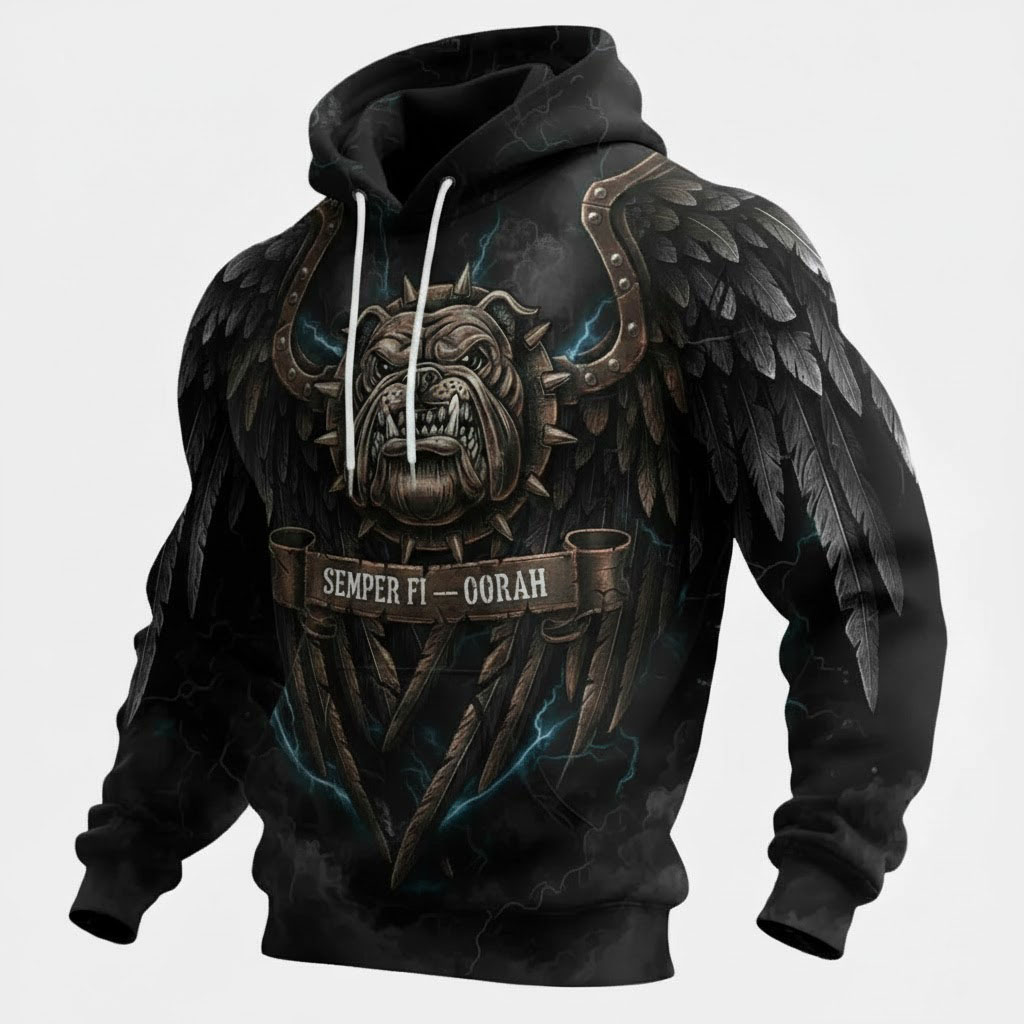 Winged Devil Dog Bulldog Dark Lightning Style Hardcore Sweatshirt