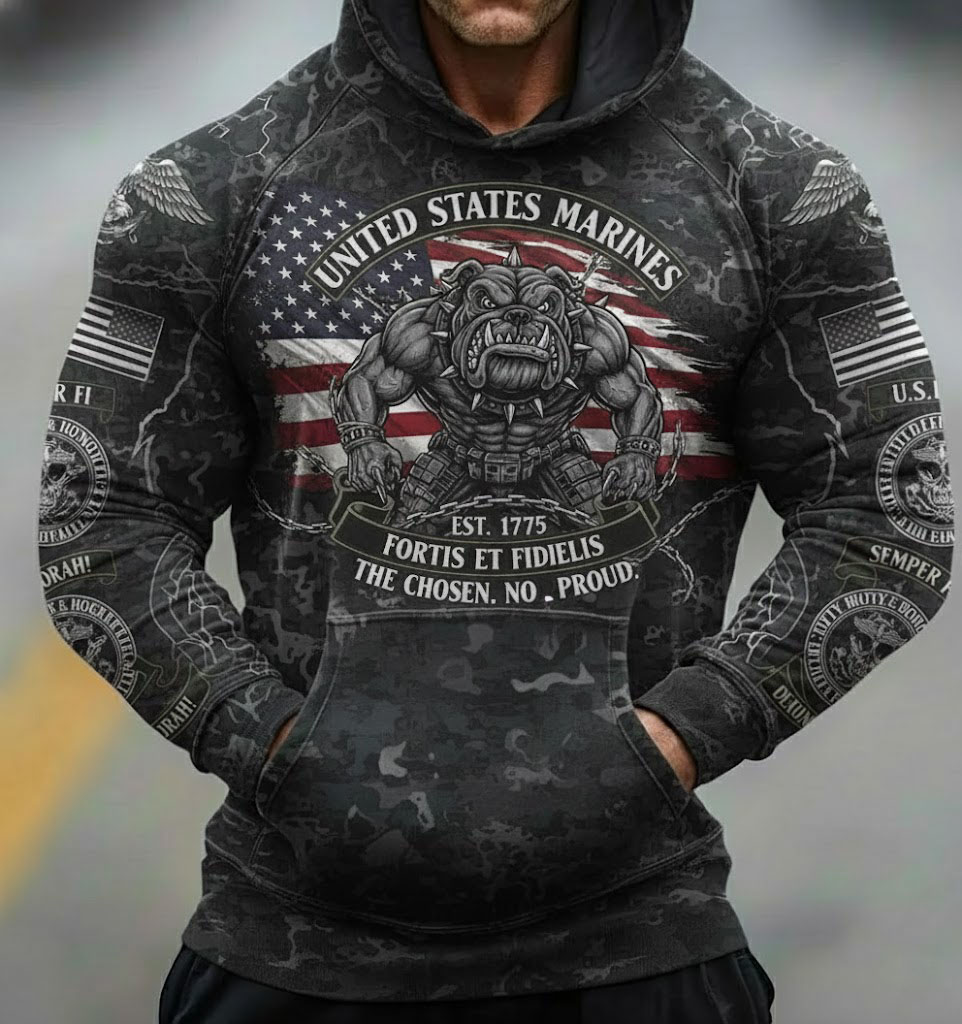Brave and Dauntless USMC Bulldog Embossed Camo Sweatshirt