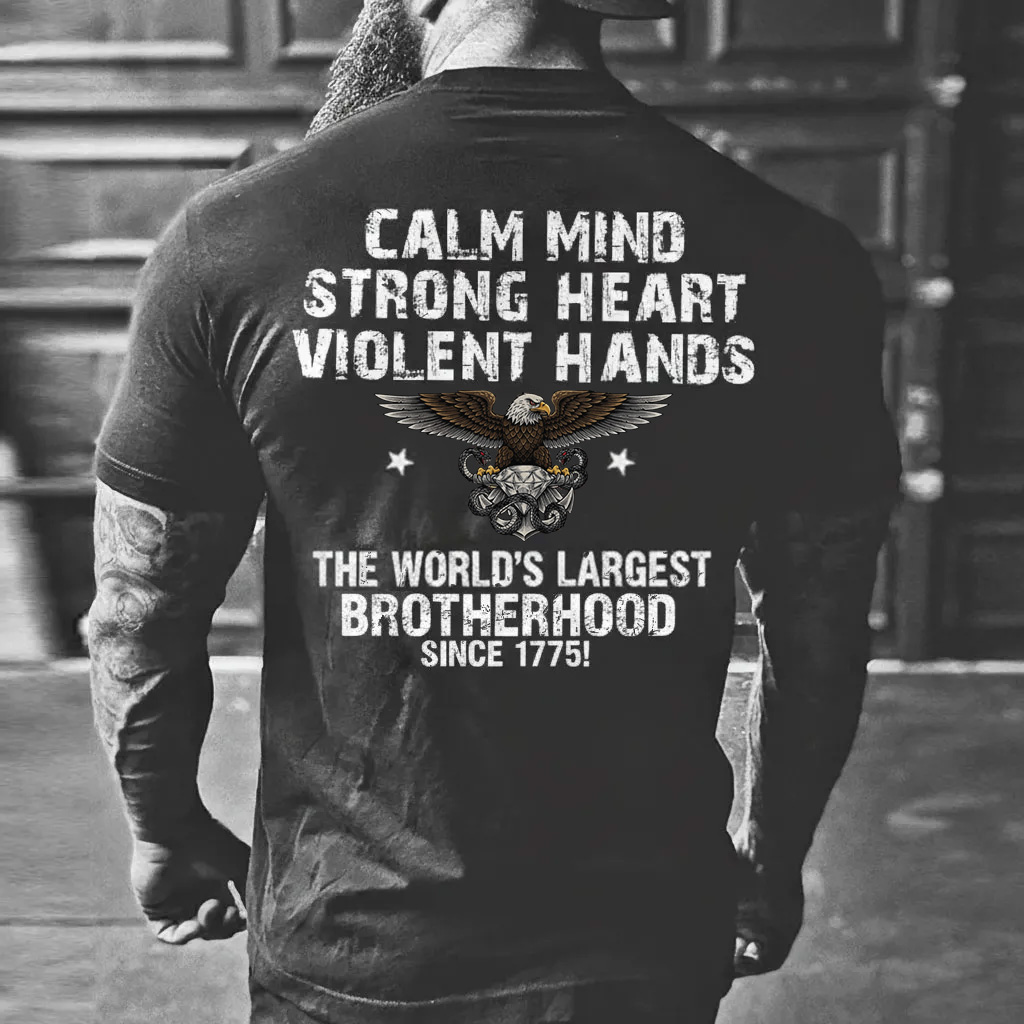 US Marine Corps Themed "Calm Mind, Strong Heart, Violent Hands" Short - Sleeve T - Shirt