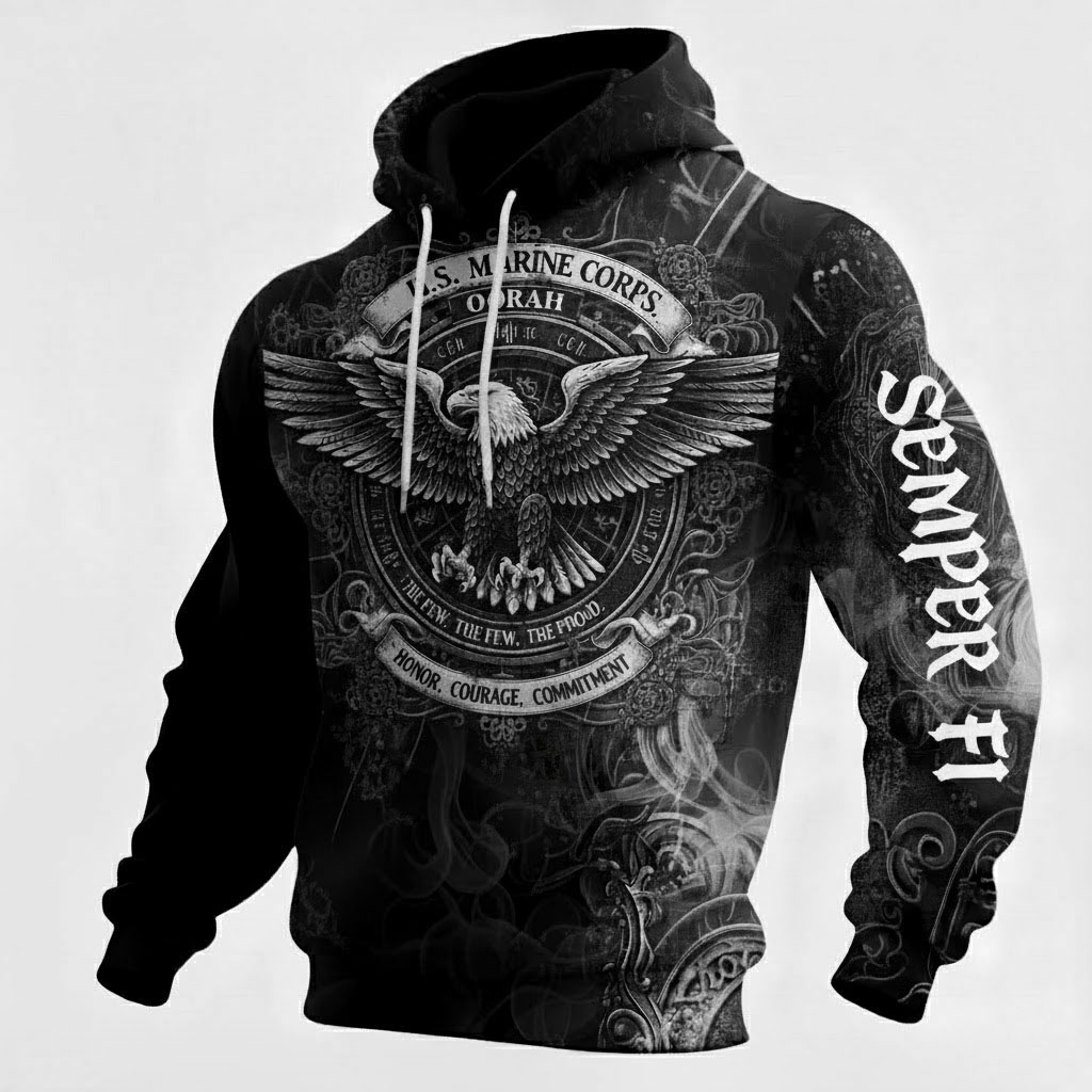 "THE FEW. THE PROUD." Retro Distressed Military Style Hardcore Sweatshirt