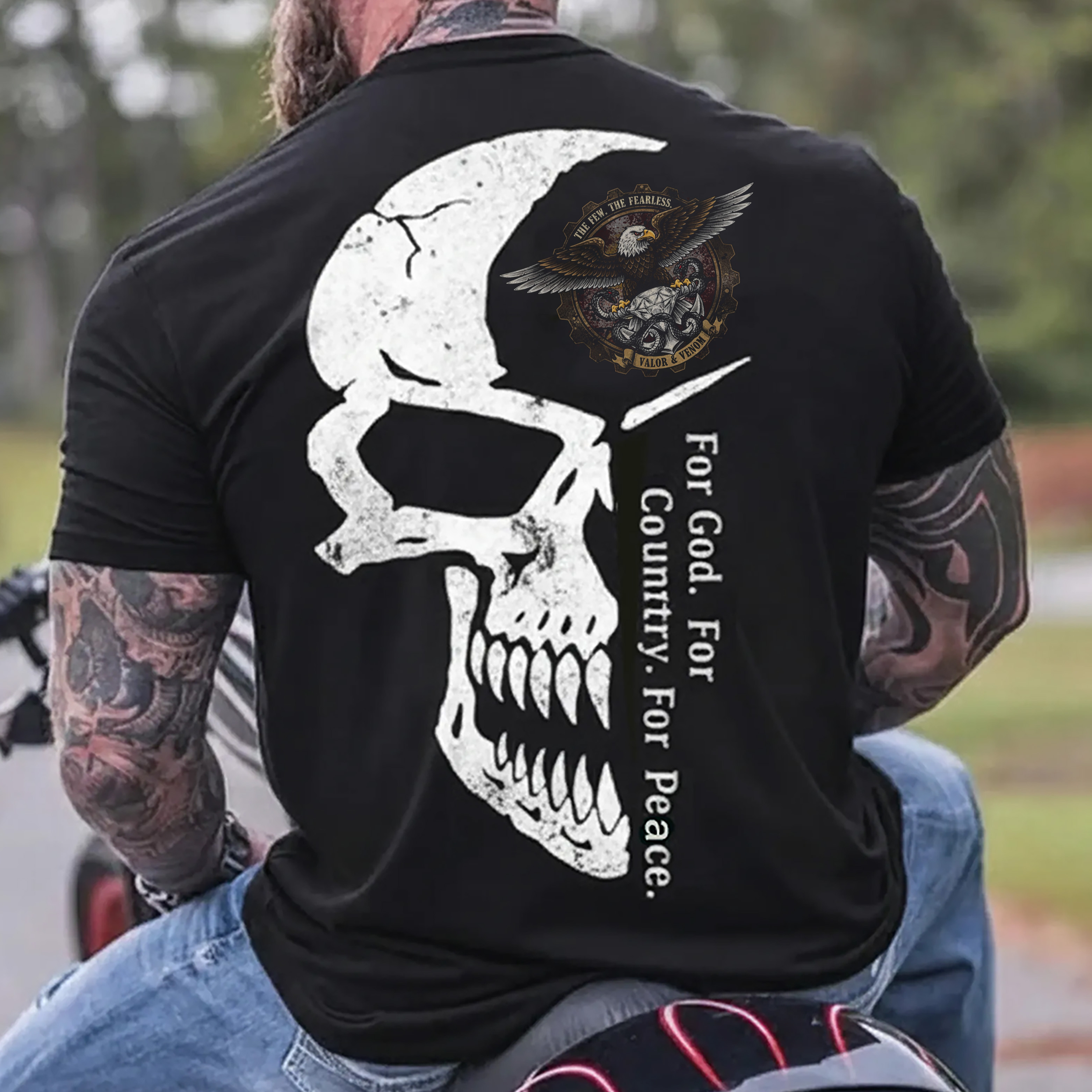 "For God. For Country. For Peace." U.S. Marine Corps - Style Skull T - shirt